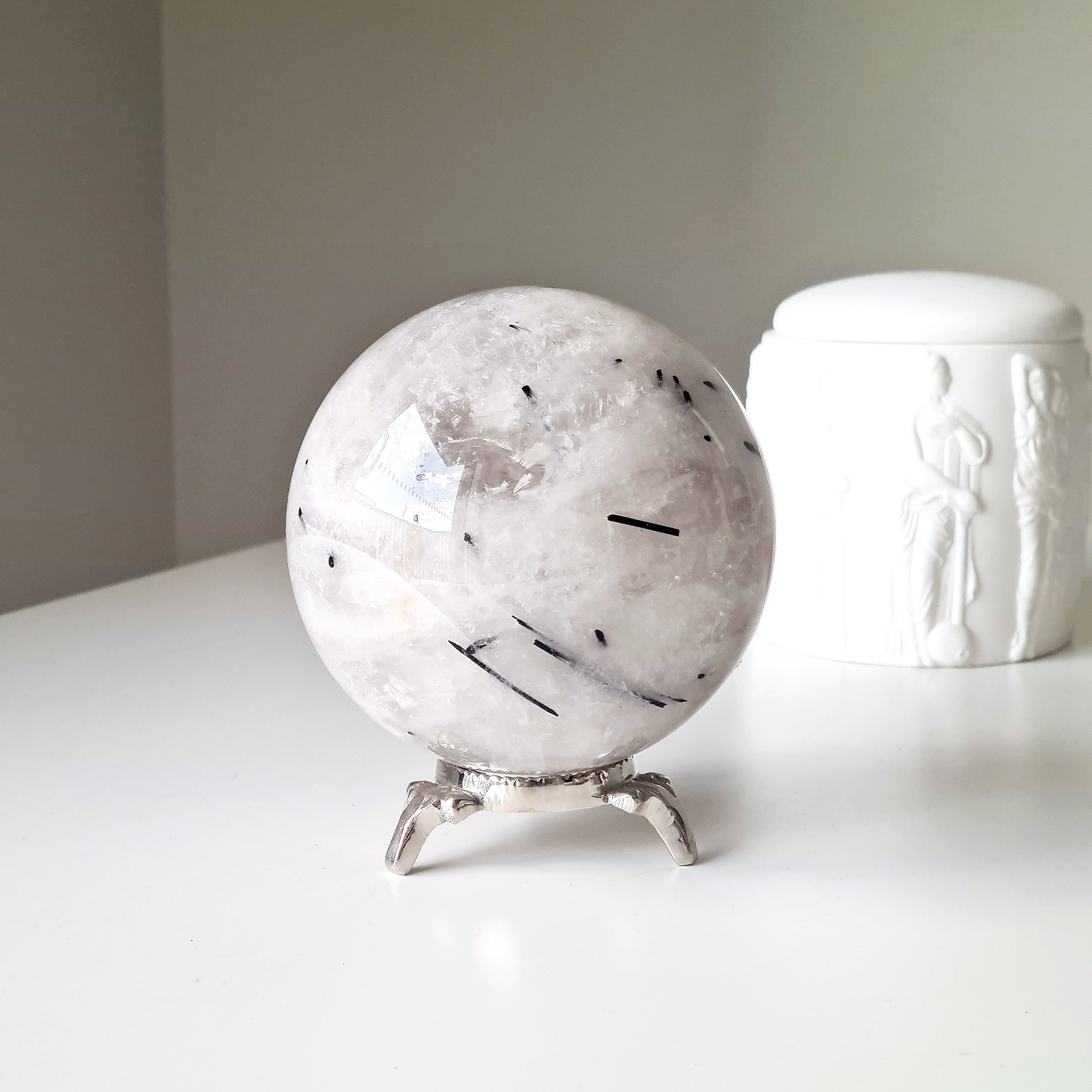 Tourmalinated Quartz | 1.4 kg with metal stand | 9.8 Cm