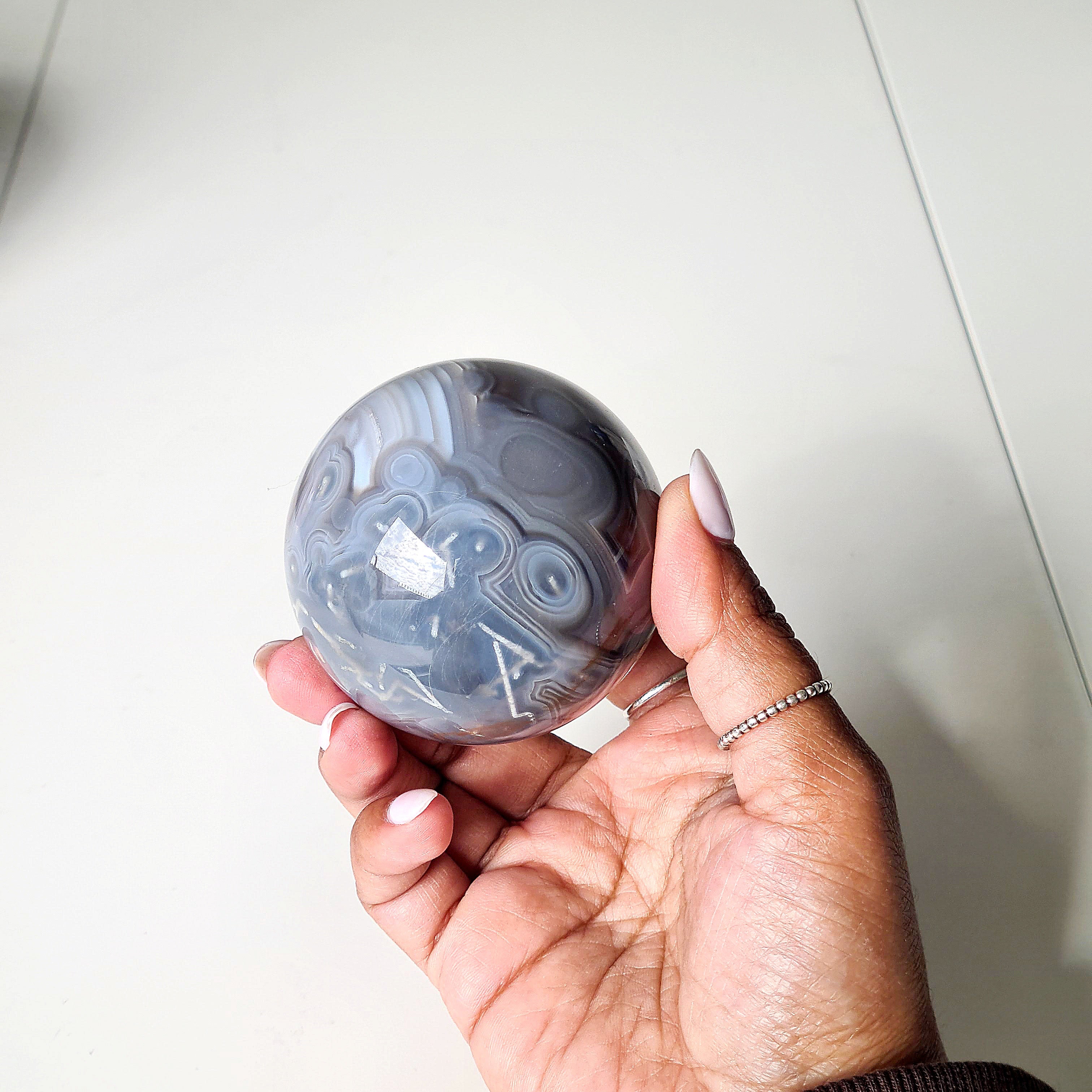 Swazi Agate Sphere with glass stand | B | 318 g | Appx 6.1 cm