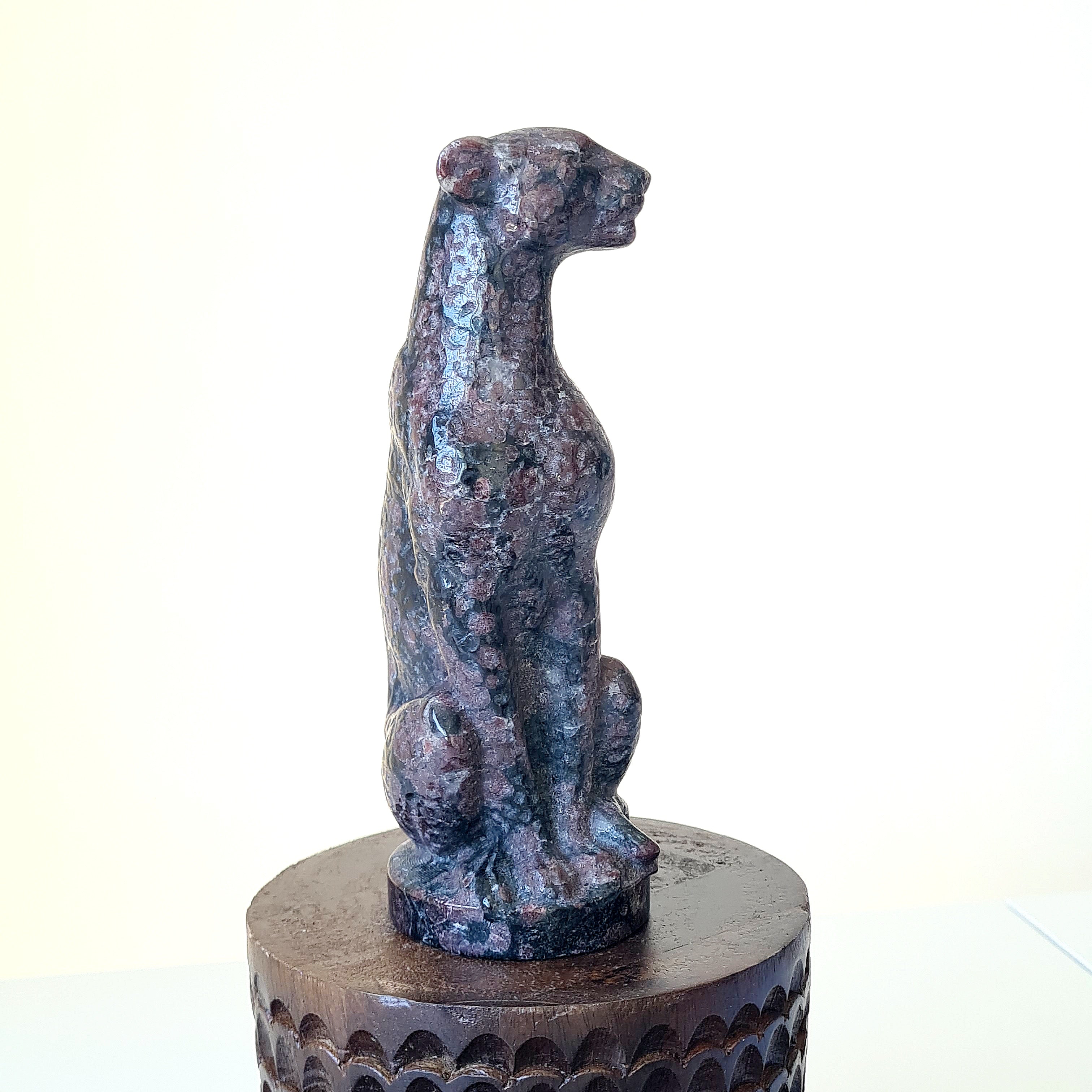 Arfvedsonite leopard Carving | 620 g | Appx 15 cm tall
