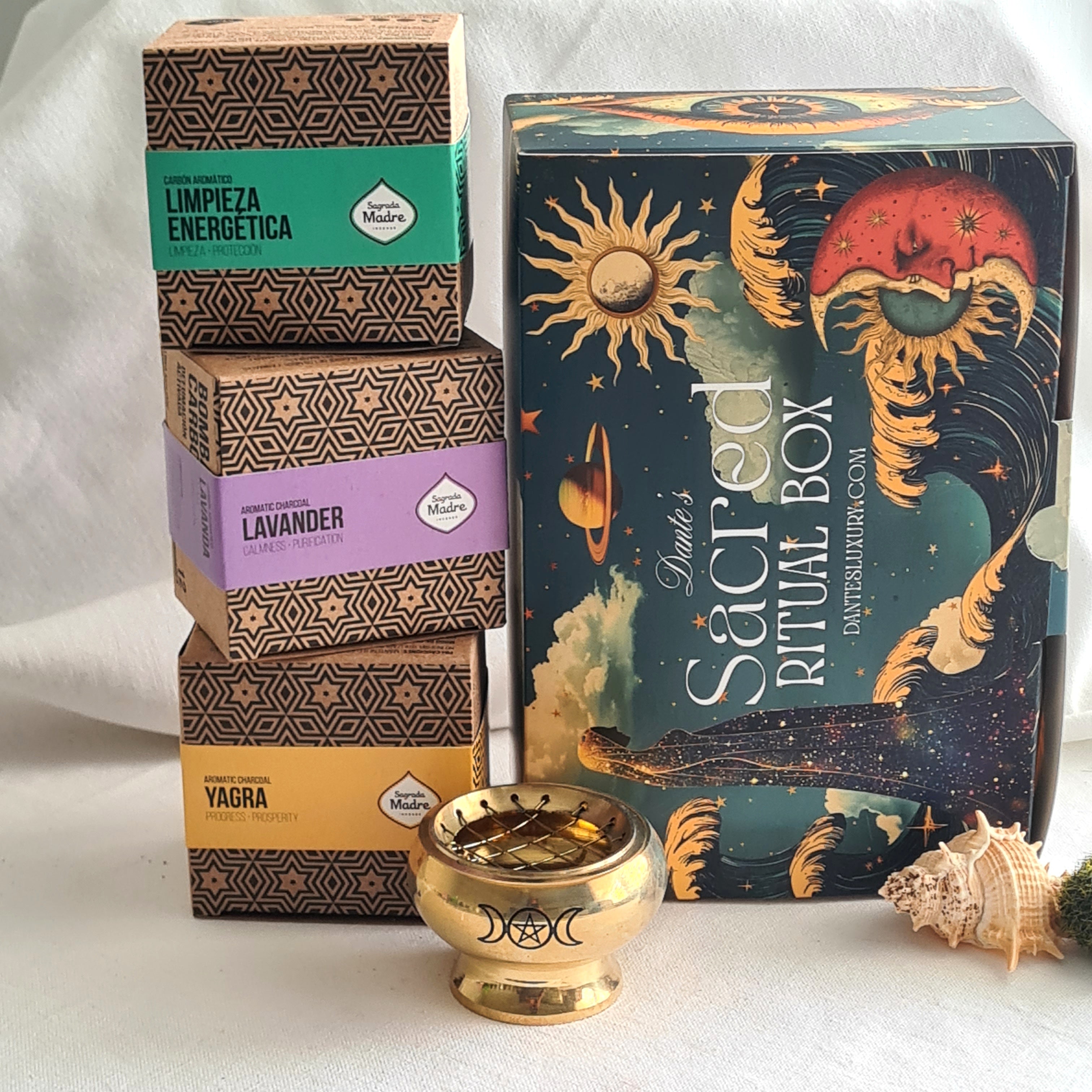 Ritual of Sacred Smoke – Yagra, Lavender & Energetic Cleanse Bombas with Mini Brass Burner