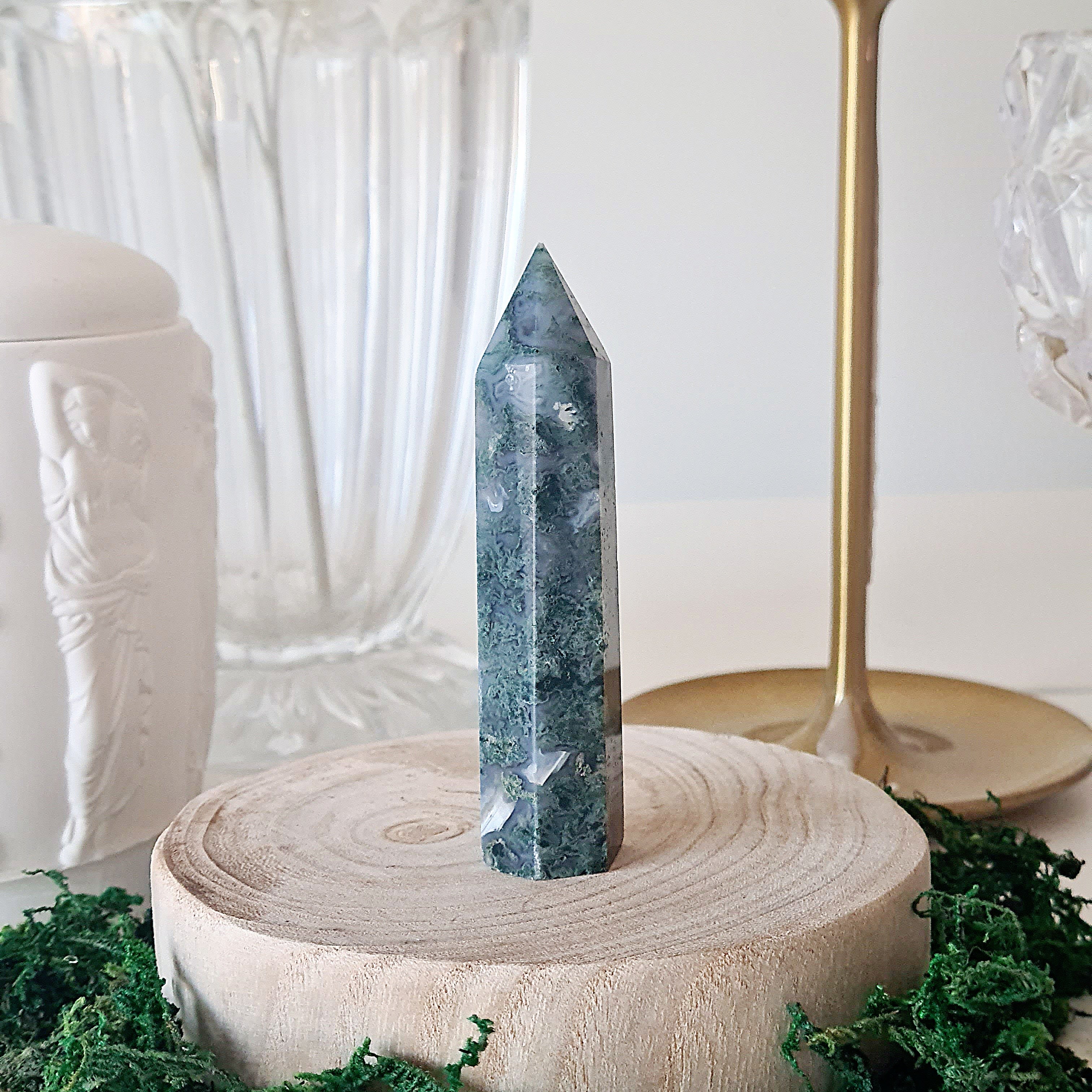 Moss Agate Crystal Point | Small | A