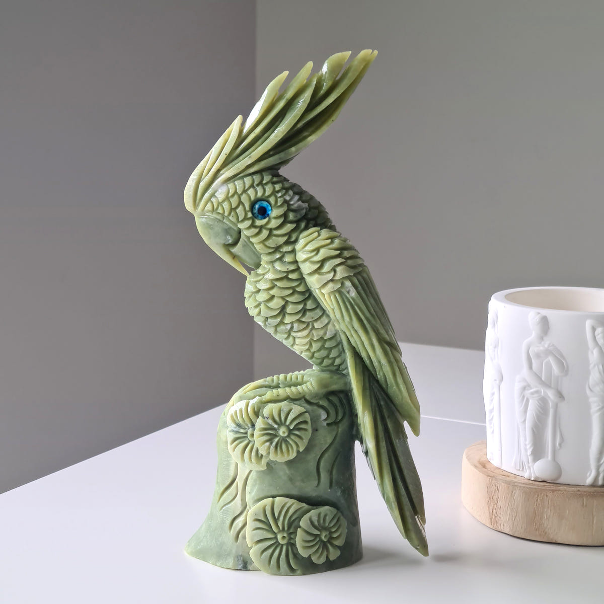Jade Crystal Bird | Piece E | Handcarved | 24.5 cm tall