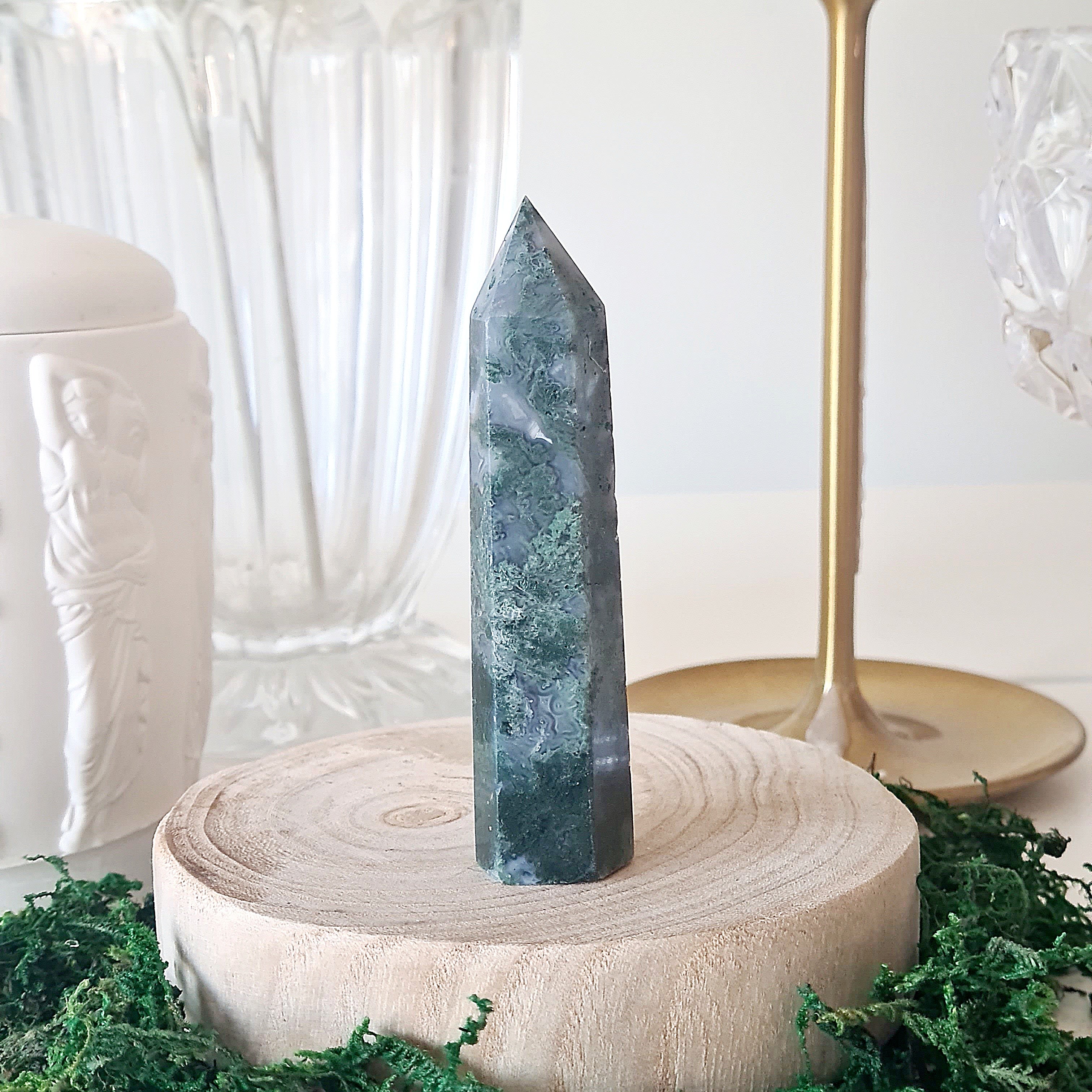 Moss Agate Crystal Point | Small | E