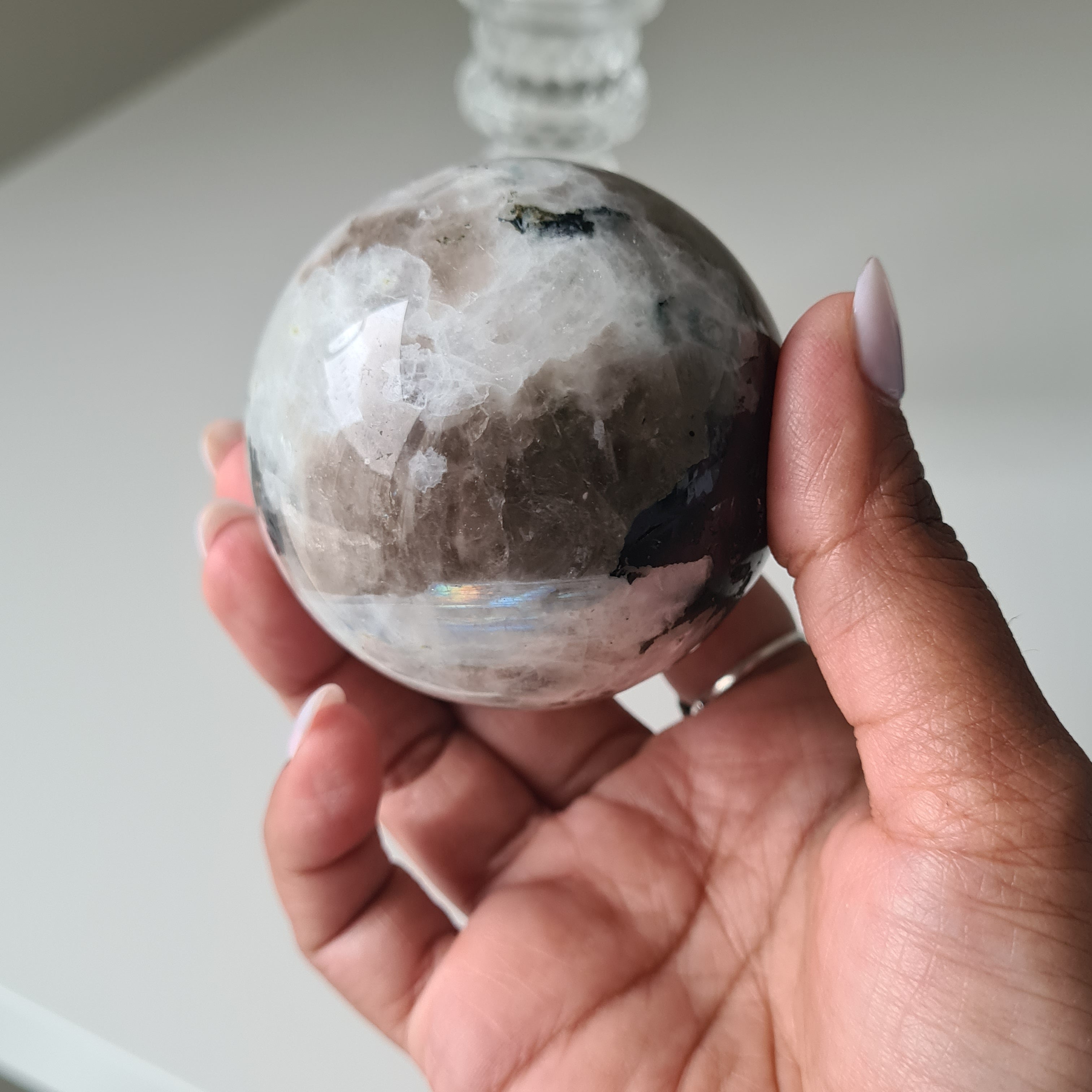 Moonstone π Sphere with stand | B | 5.8 cm Sphere