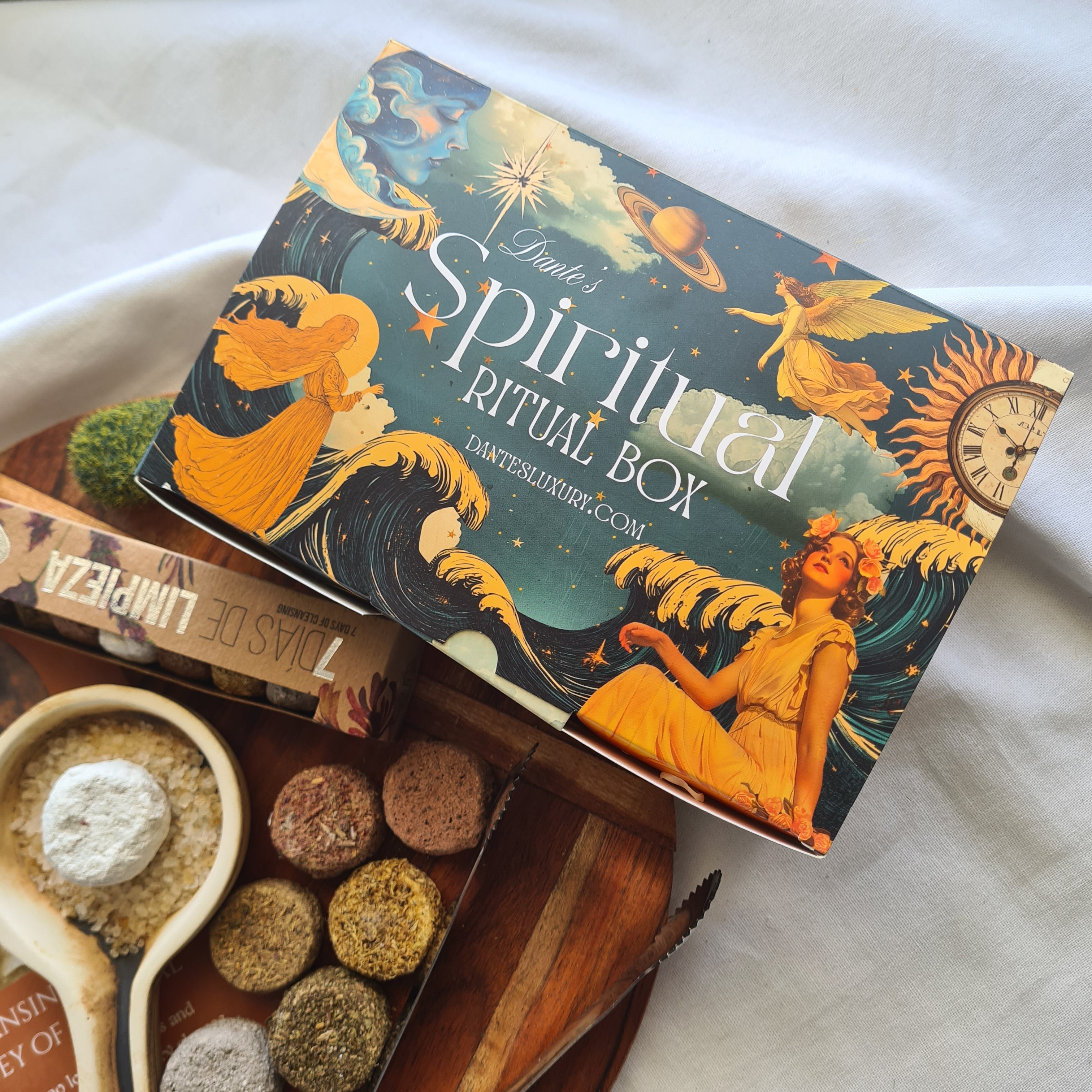 7 Days of Renewal Sacred Ritual Box | Handmade Burner, Metal Tong & 1 Set Of Cleansing Tablets