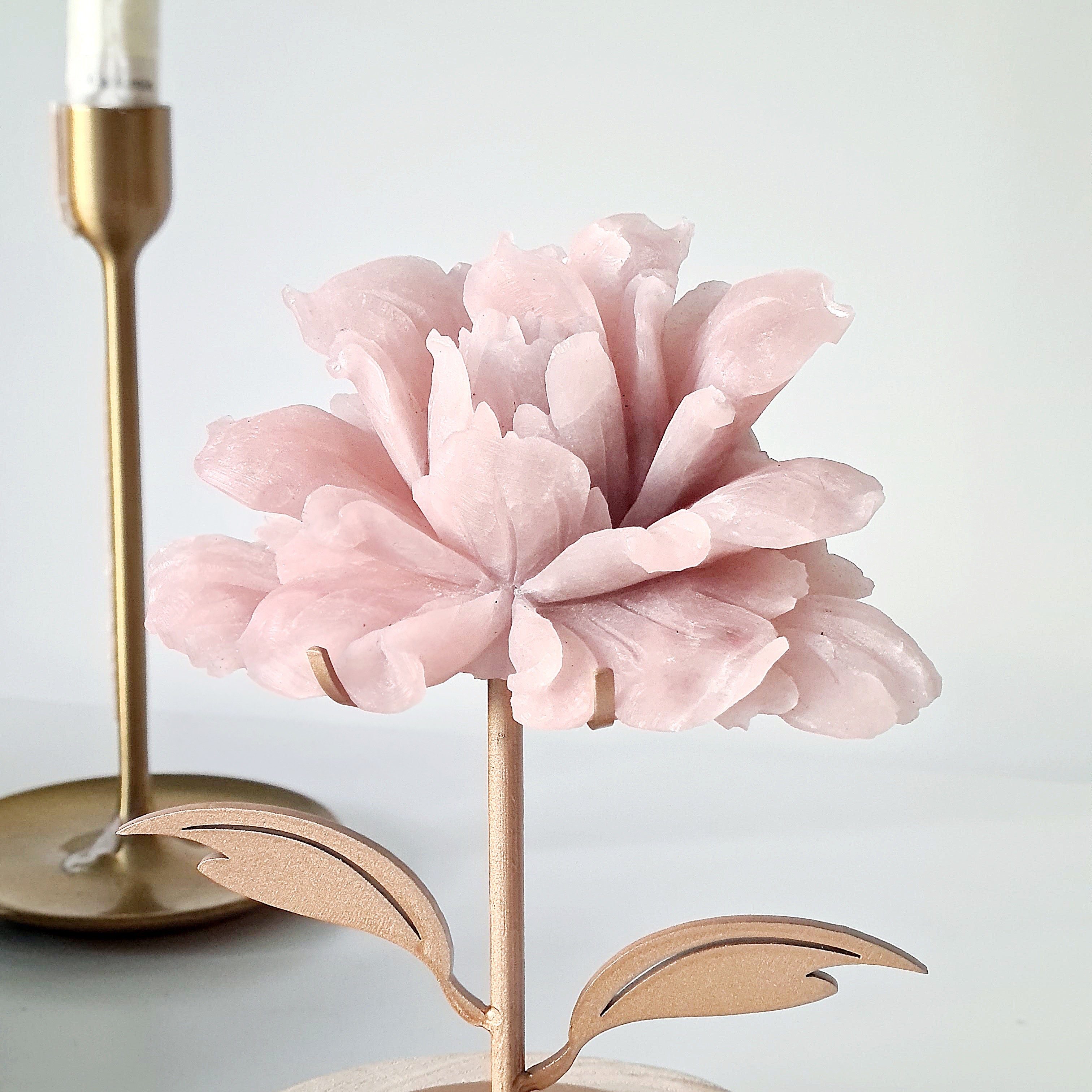 Pink Opal Crystal Flower Carving frosted finish on stand | 360 g | 12.5 cm length