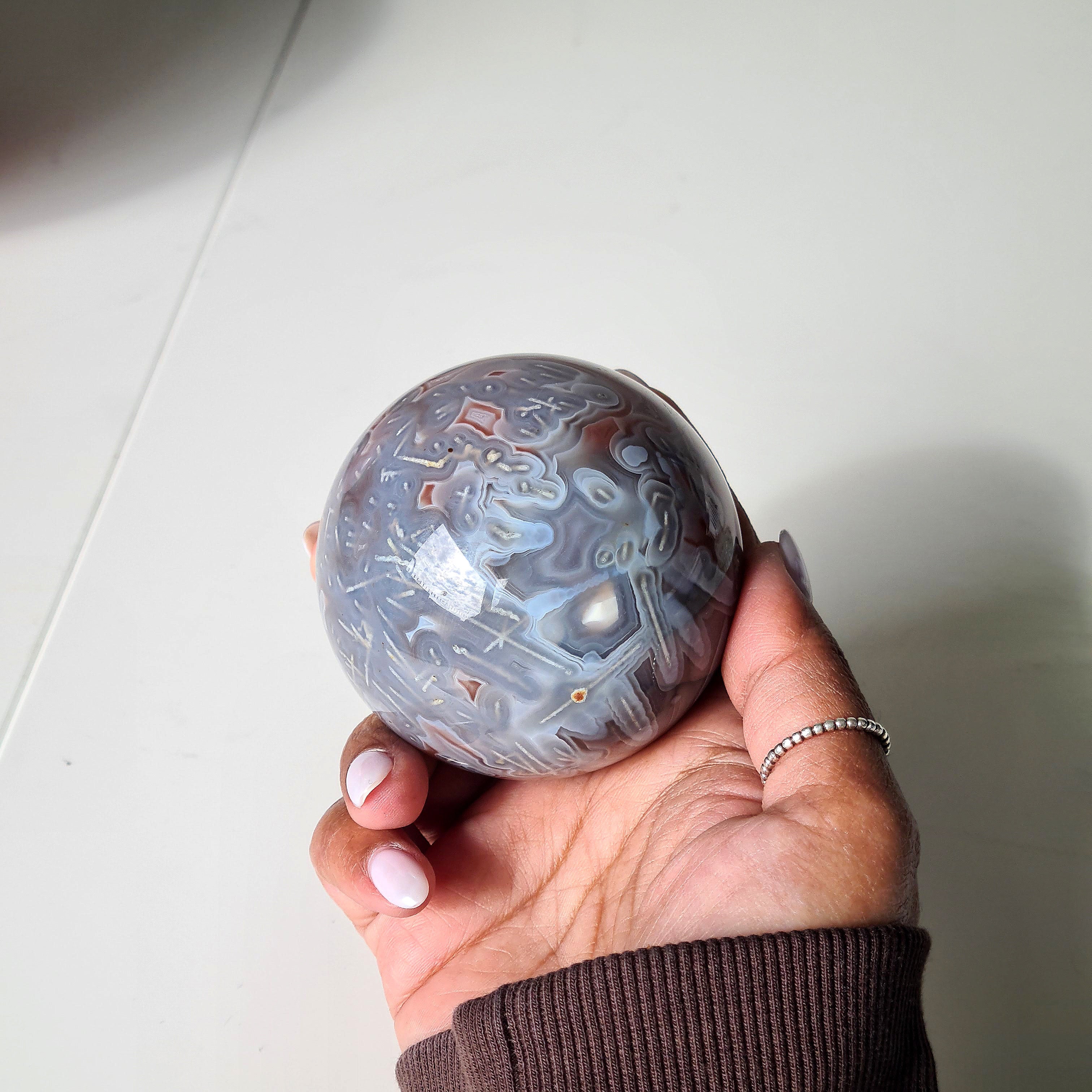 Swazi Agate Sphere with glass stand | A | 406 g | Appx 6.6 cm