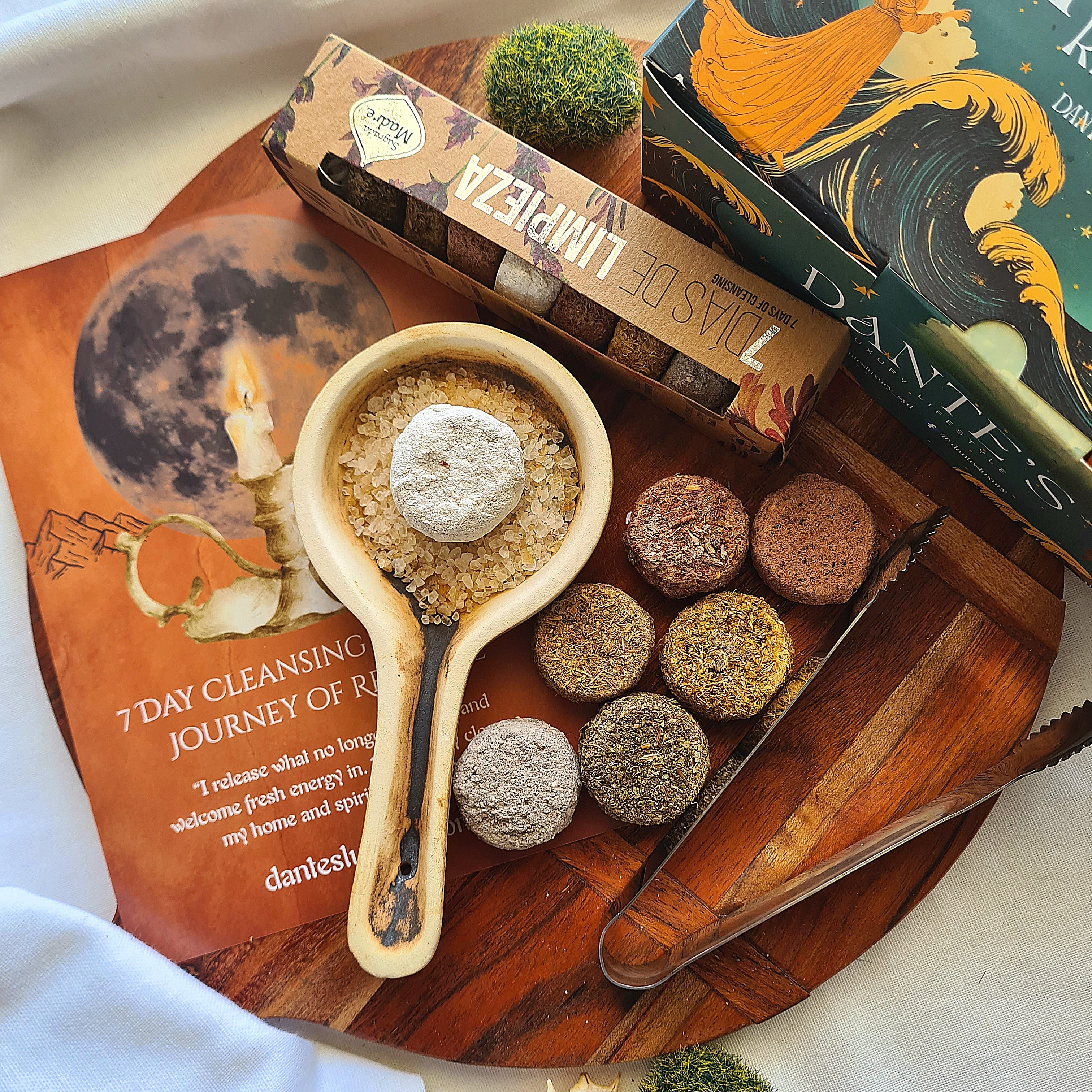 7 Days of Renewal Sacred Ritual Box | Handmade Burner, Metal Tong & 1 Set Of Cleansing Tablets