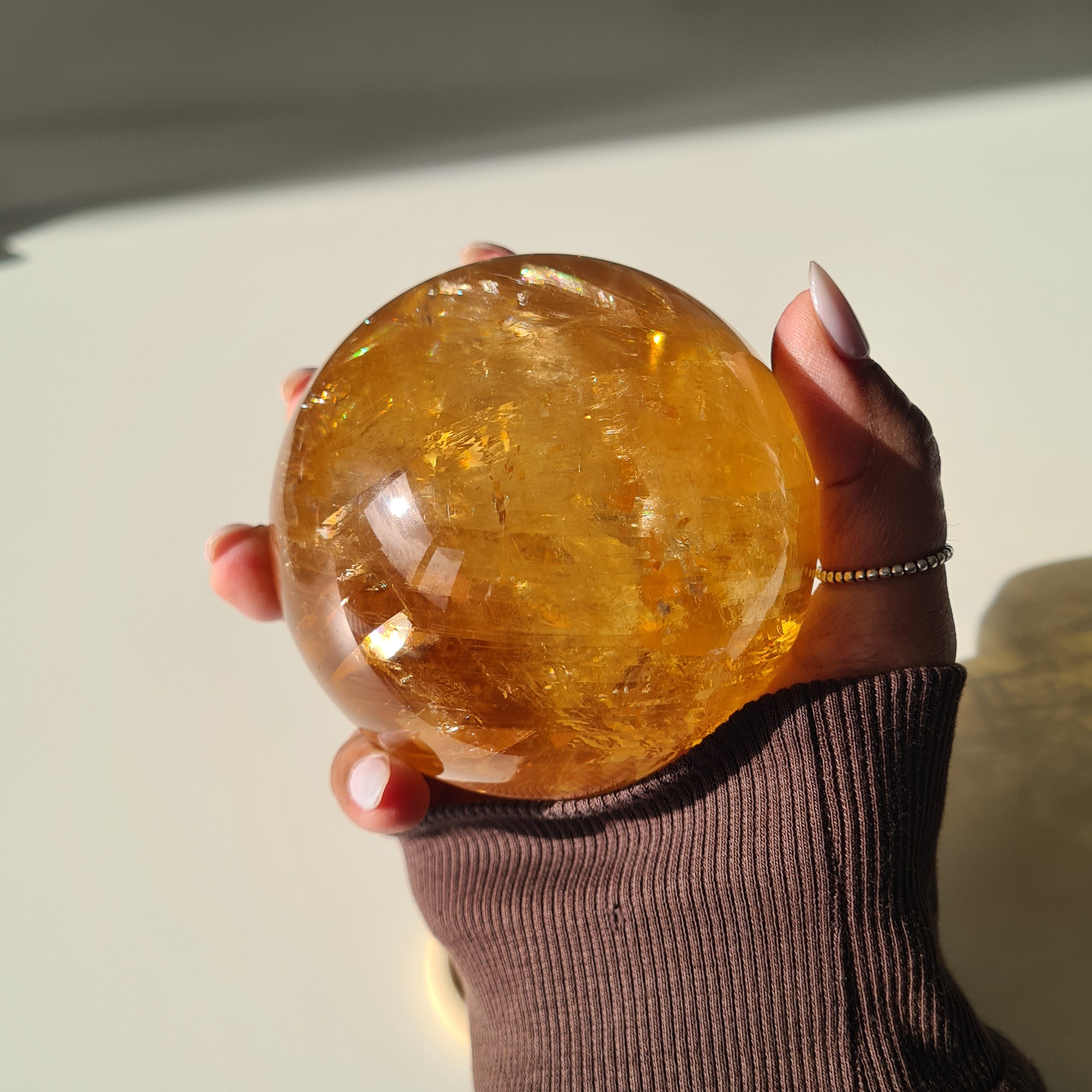 Ethereal Honey Calcite Sphere | A | 690 g | 7.8 cm