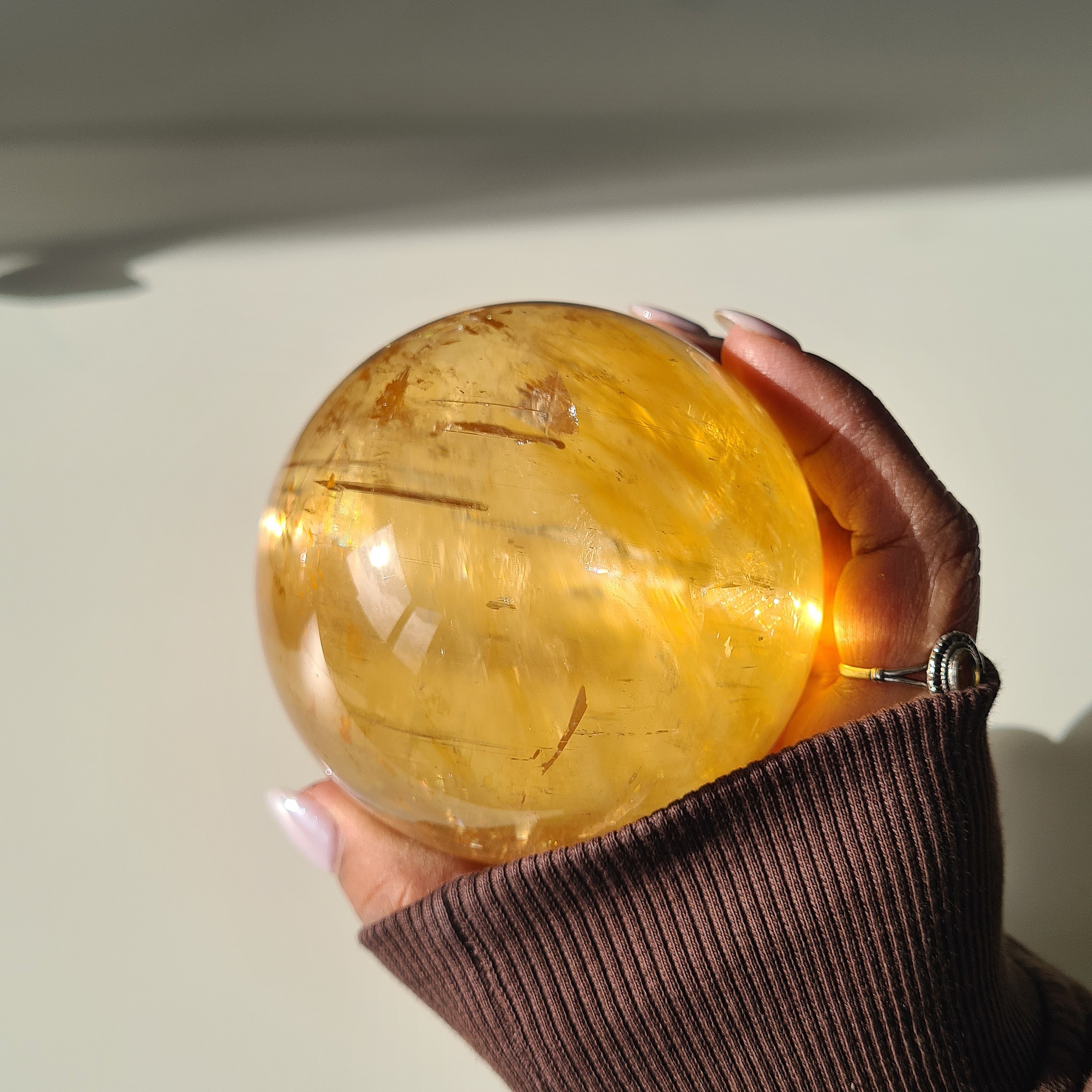 Ethereal Honey Calcite Sphere | A | 690 g | 7.8 cm