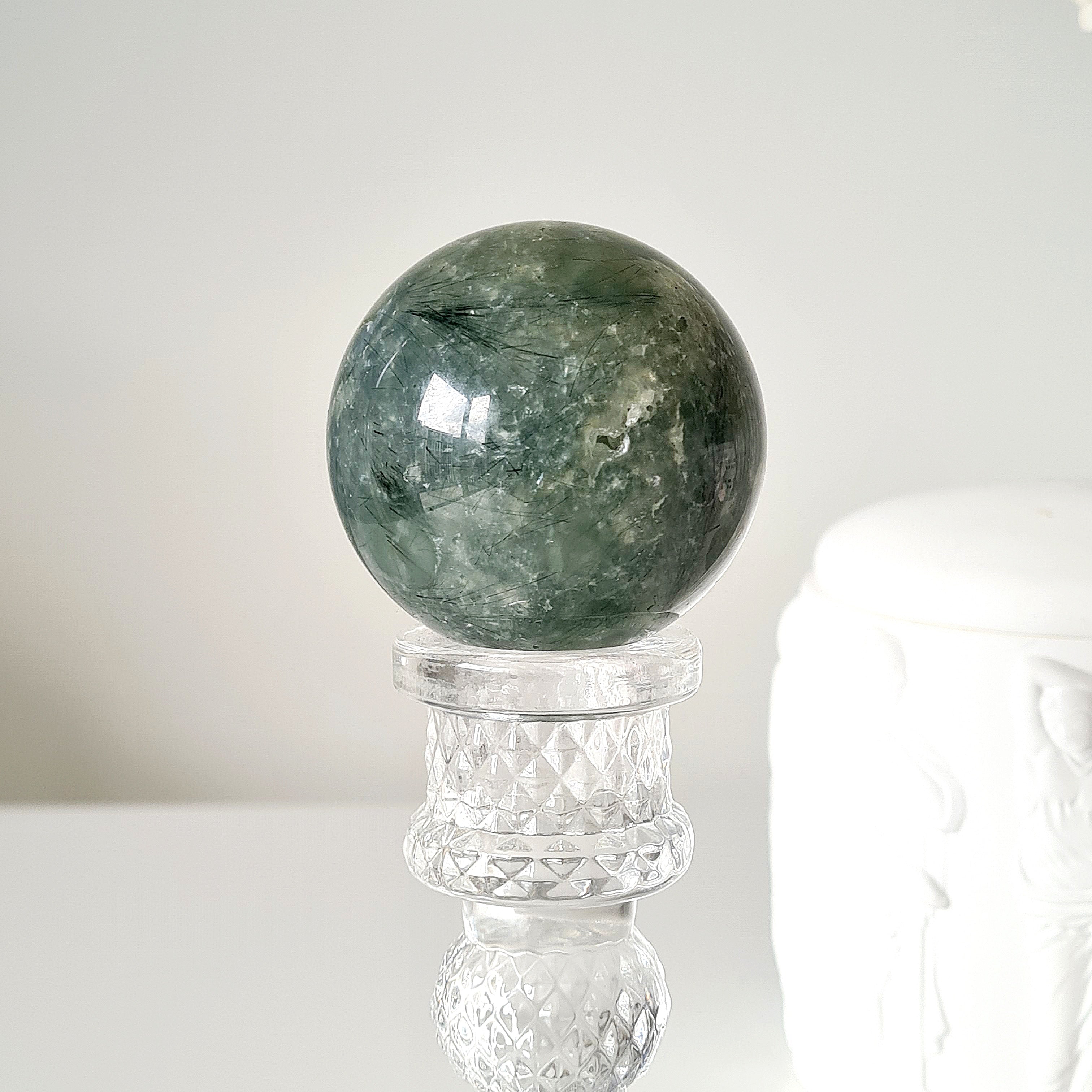 Prehnite with Epidote Crystal Sphere with Stand | C | 190 g