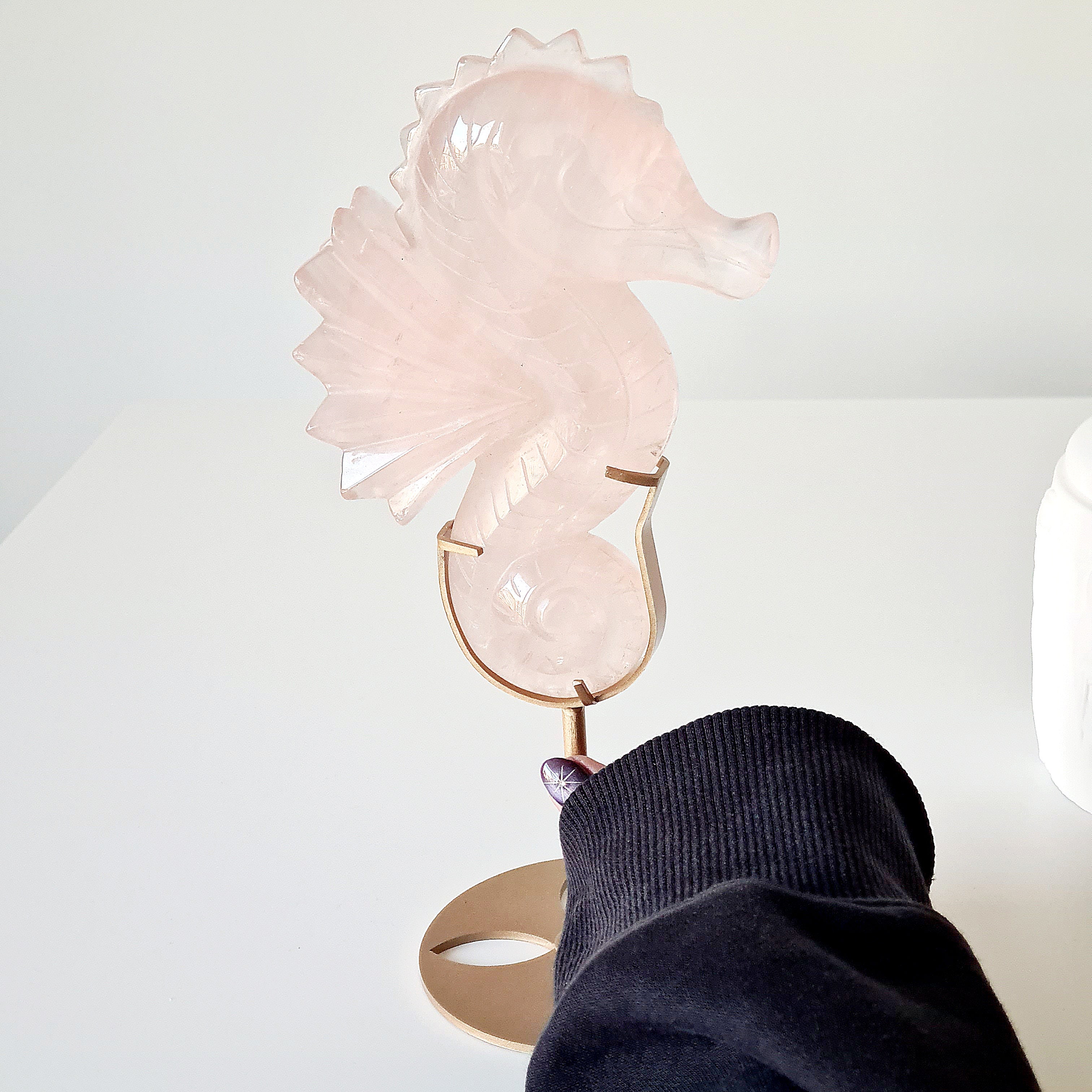 Rose Quartz Sea Horse On Stand | Appx 24 cm with stand