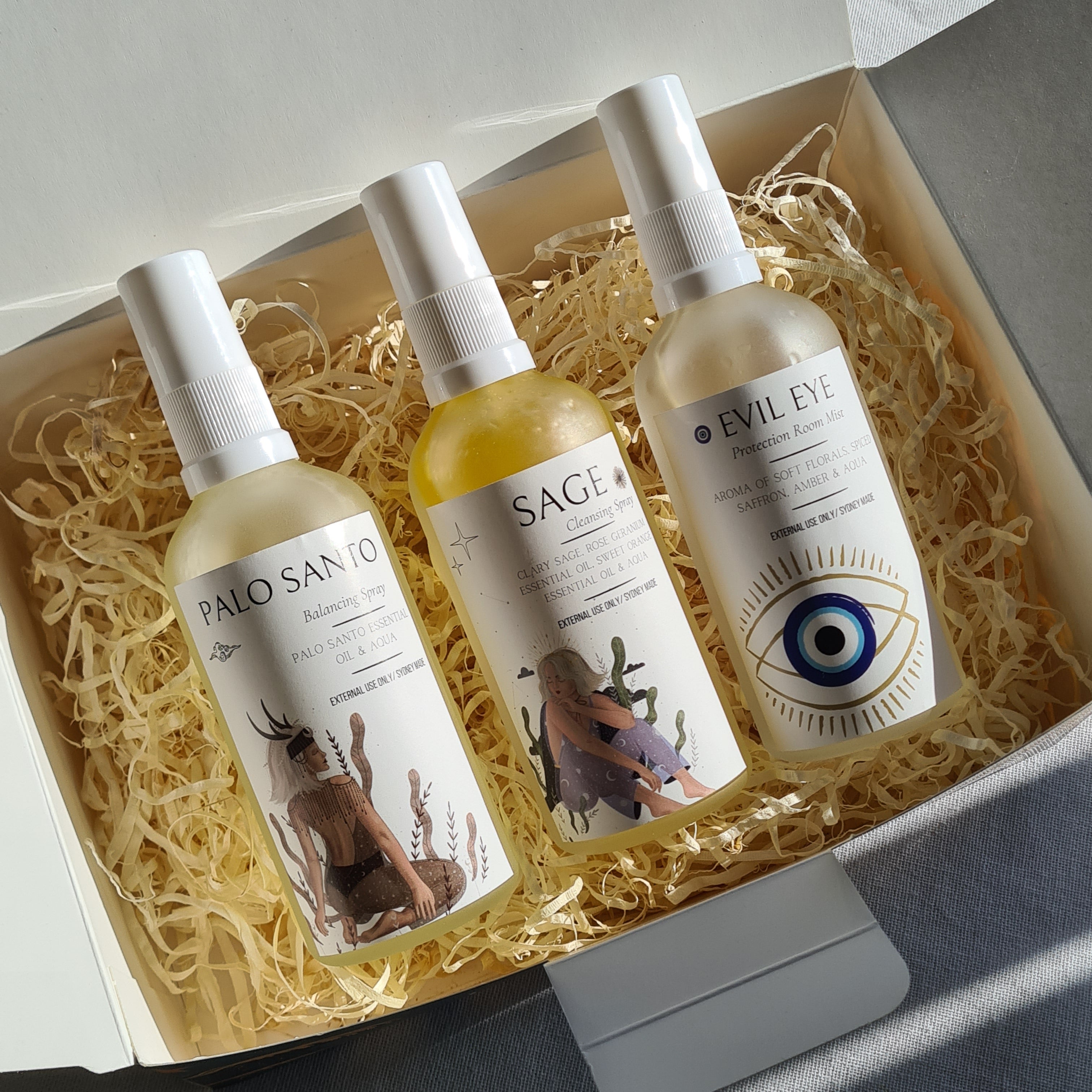 Must-Have Cleansing Trio Set | Sage, Palo Santo & Evil Eye Mists