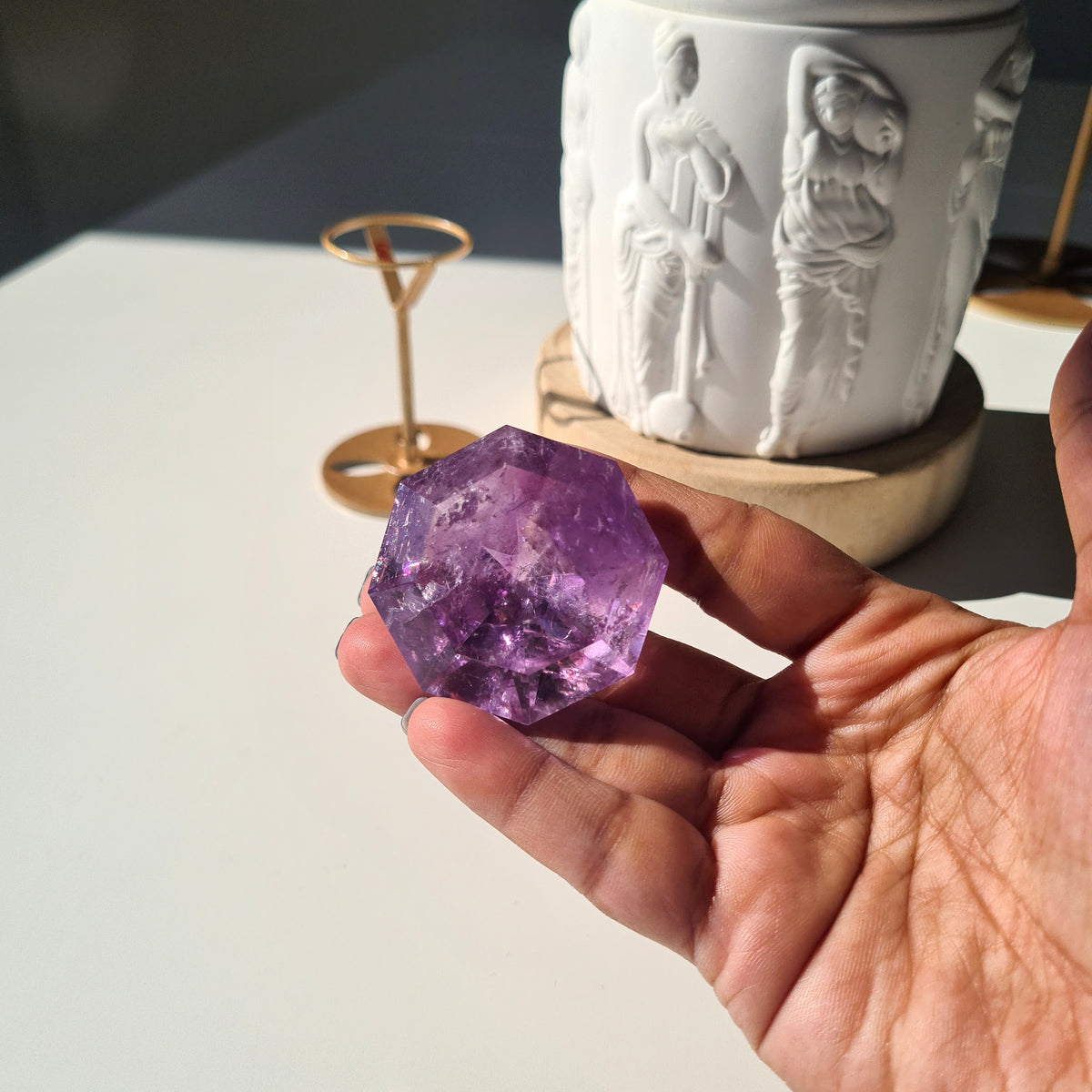Amethyst Diamond Carving on Stand | 3.8 cm