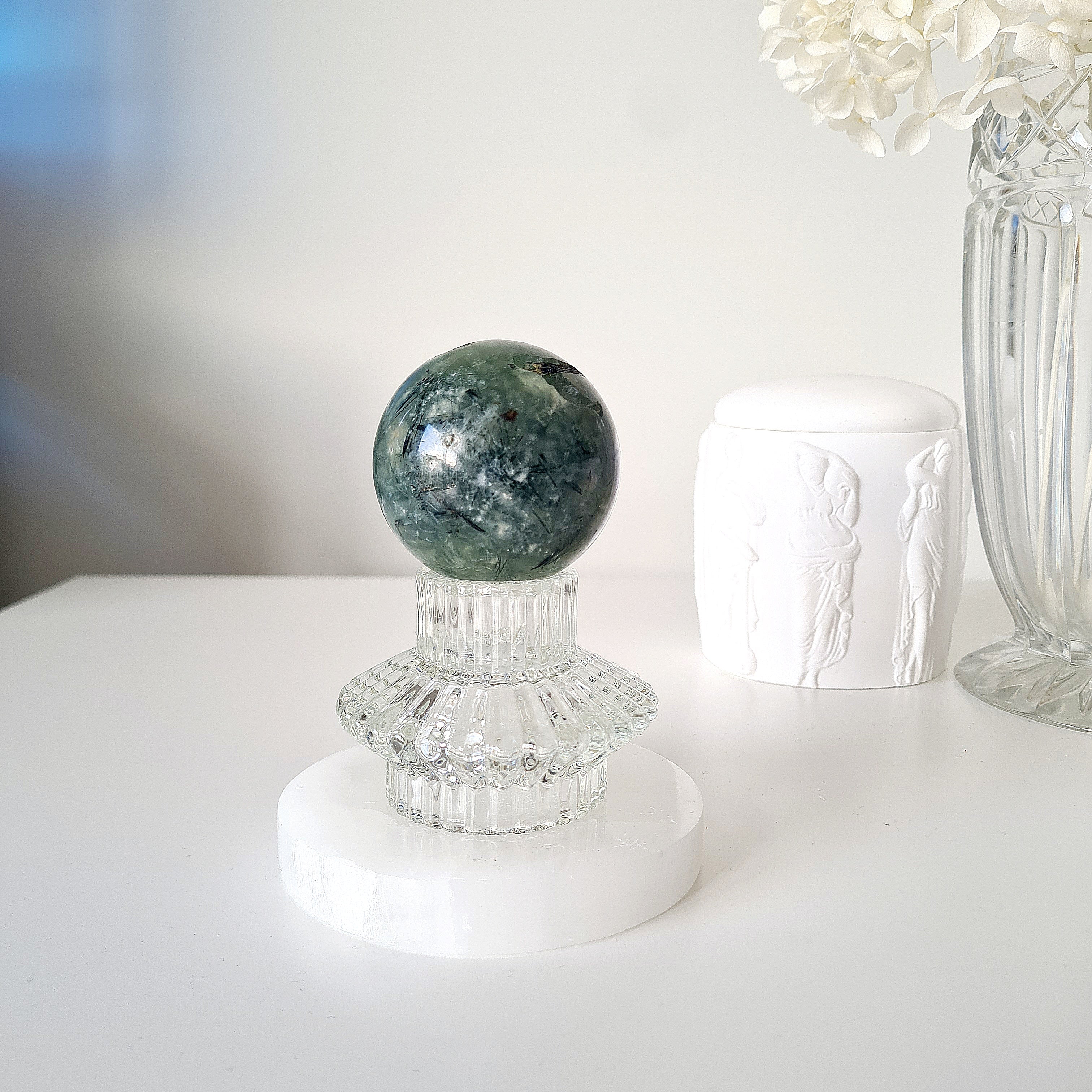 Prehnite with Epidote Crystal Sphere with Stand | B | 285 g
