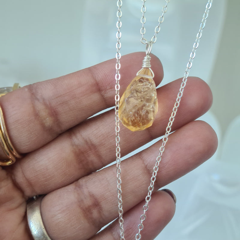 Citrine Necklace Large drop - Goodluck, Happiness & Success (Silver)