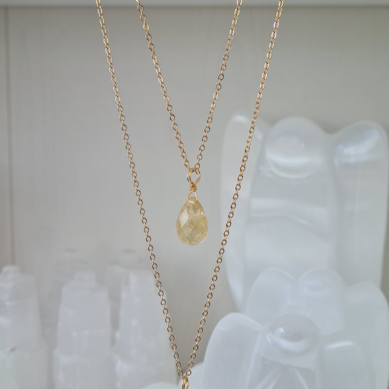 Citrine Necklace Large Drop - Goodluck, Happiness & Success (Gold)