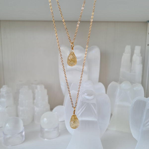 Citrine Necklace Large Drop - Goodluck, Happiness & Success (Gold)