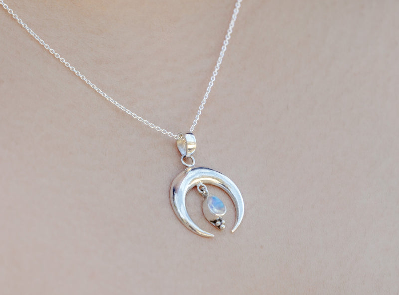 AURORA ~ Crescent Moon Necklace with Moonstone 🌙
