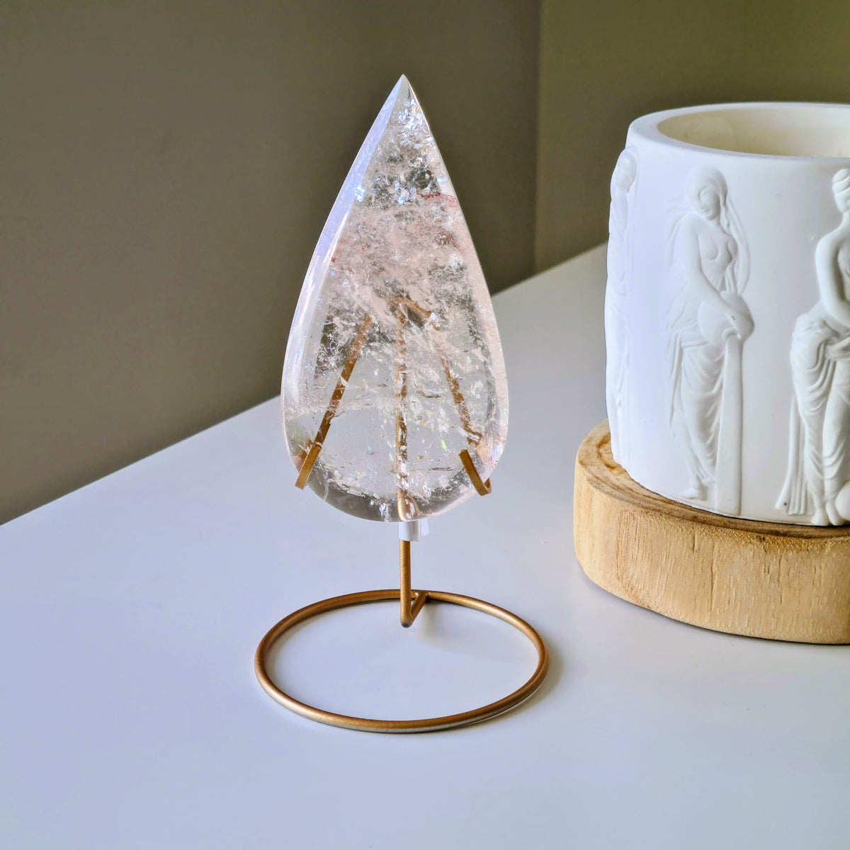 Pink fire quartz Tear-drop on stand | B | Appx 10.5 cm | 100 g