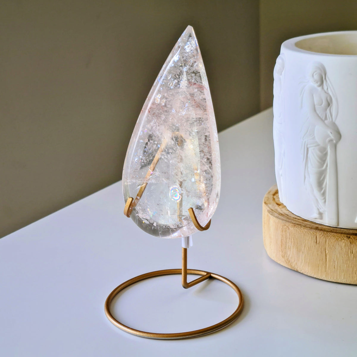 Pink fire quartz Tear-drop on stand | B | Appx 10.5 cm | 100 g