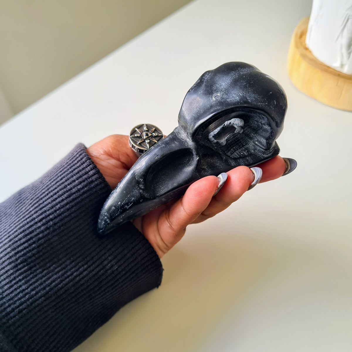 Obsidian Raven Skull | A | Appx 10 cm | Small Size