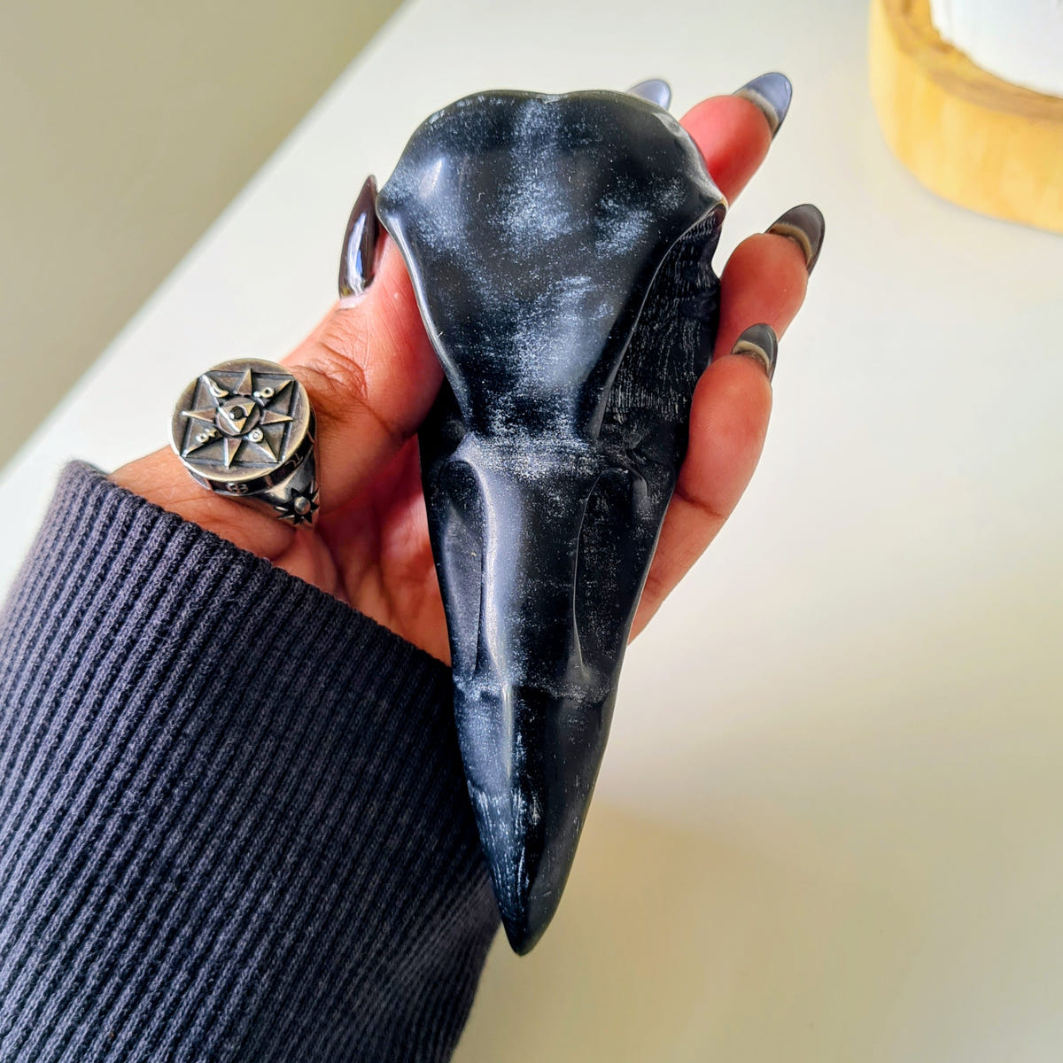 Obsidian Raven Skull | B | Appx 10 cm | Small Size