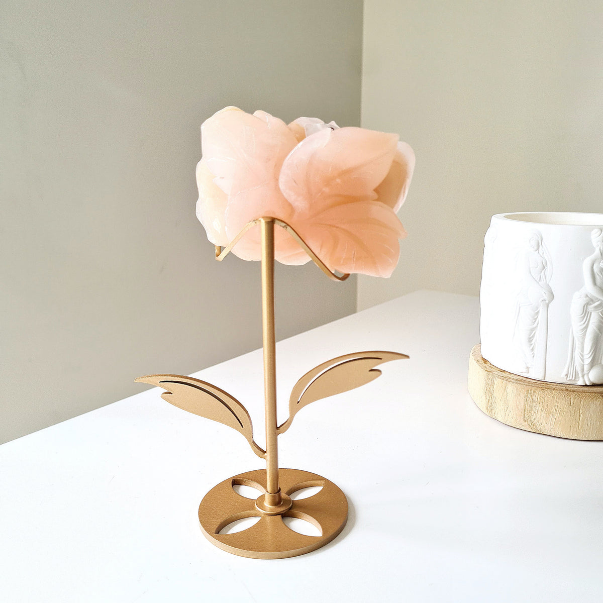 Calcite Flower Carving On Stand | 10.5 cm