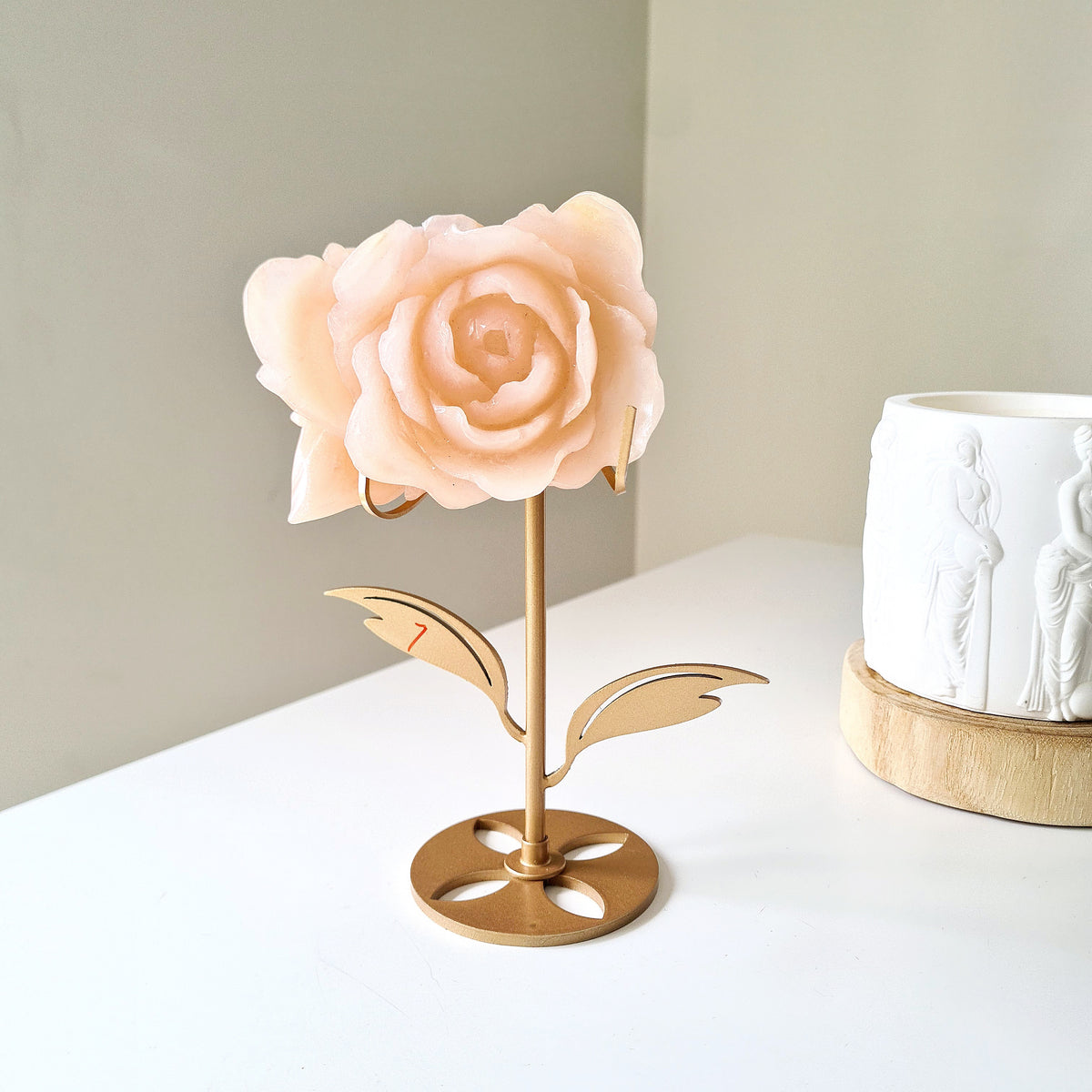 Calcite Flower Carving On Stand | 10.5 cm