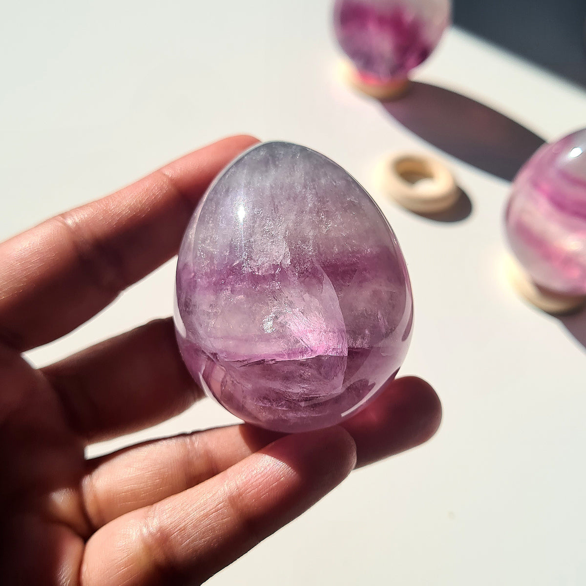 Close view of the translucent banding in a gemmy Fluorite egg.