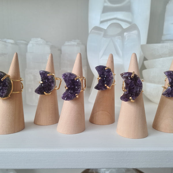 Amethyst Cluster Moon Ring  ~ Adjustable Size