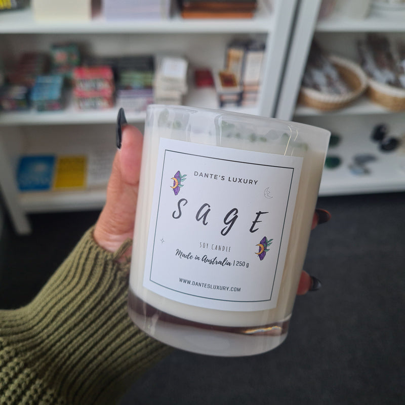 Sage ~ Crystal Candle ( For home cleansing)