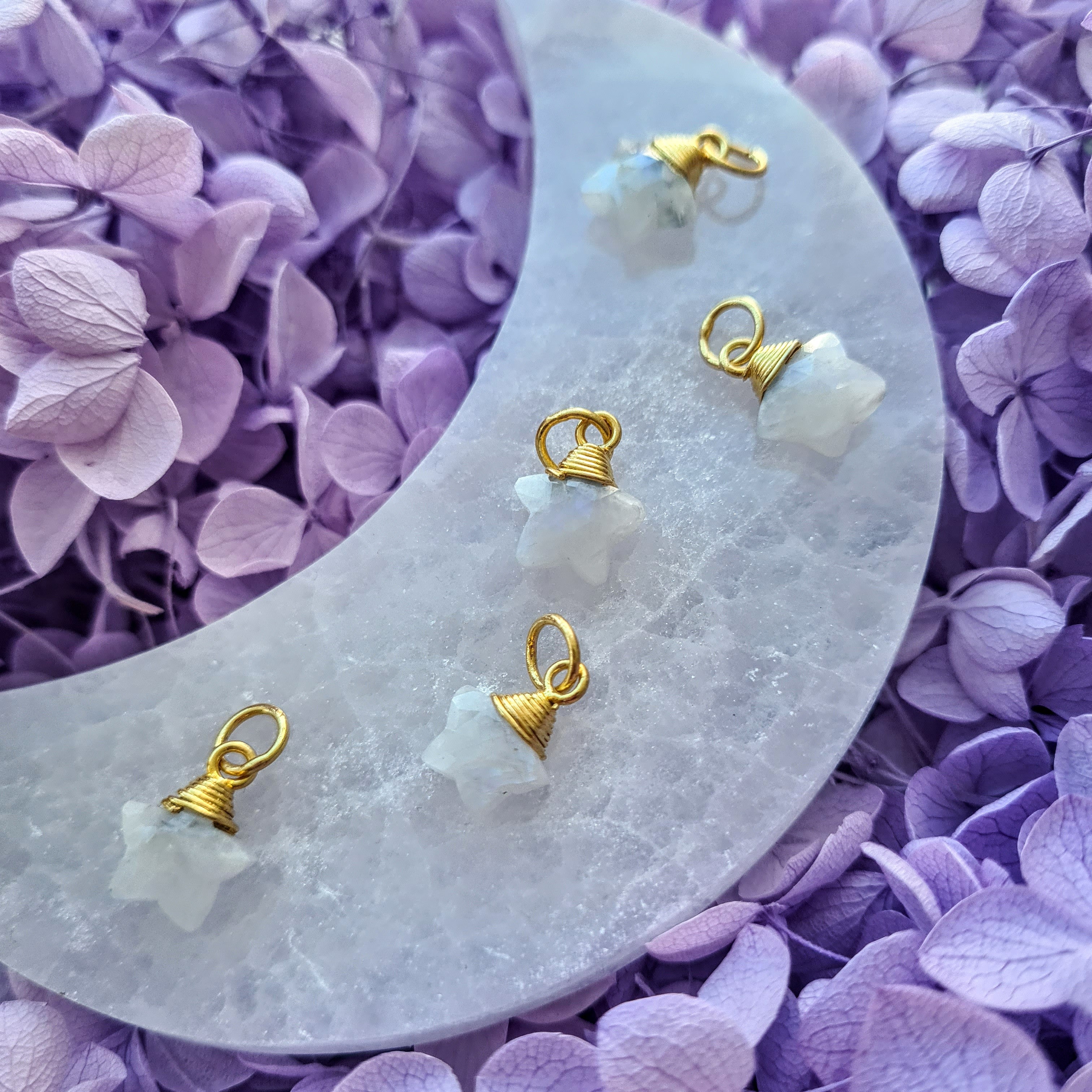 Mini Moonstone Star Pendant ~ Gold