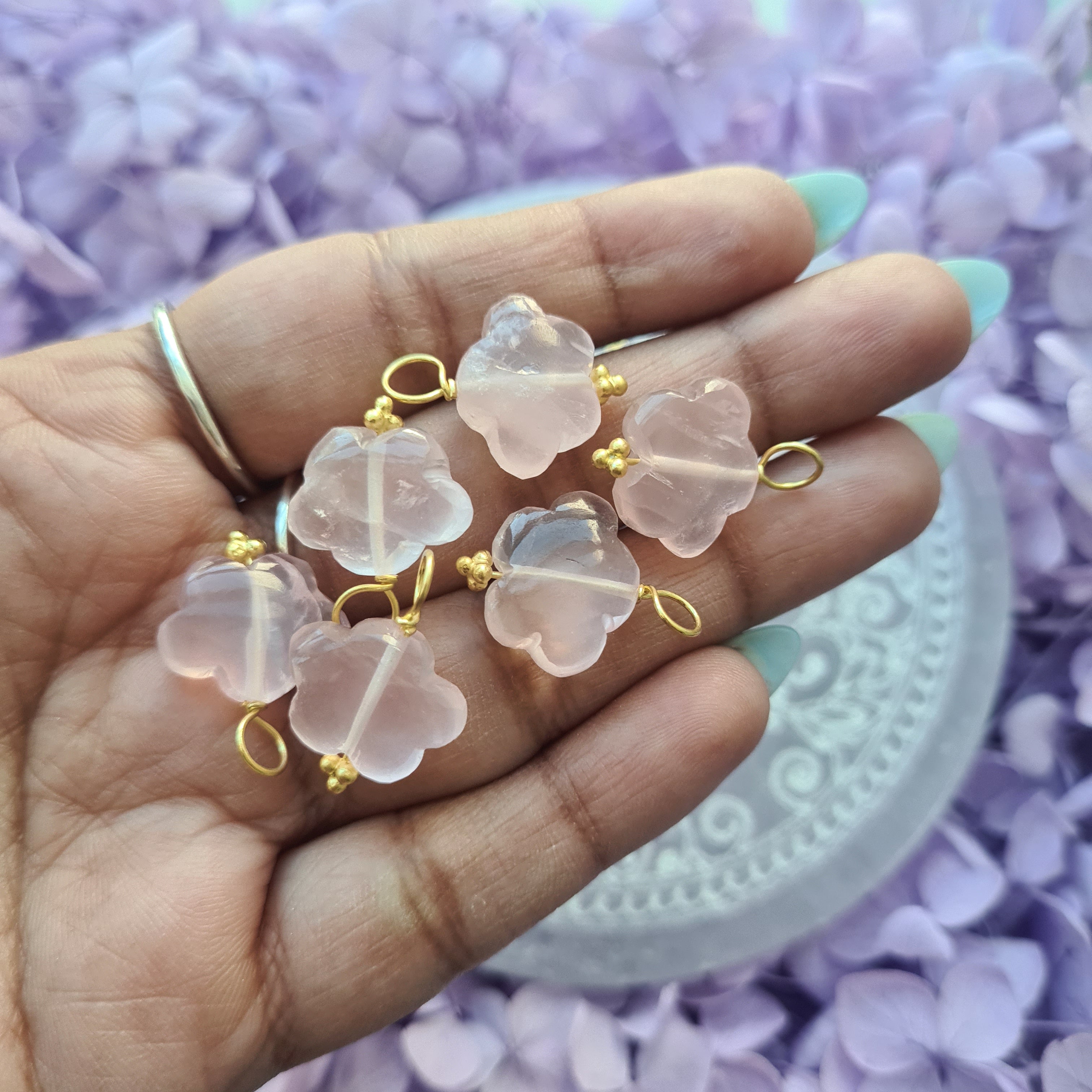 Rose quartz Butterfly Cloud Pendant ~ Gold