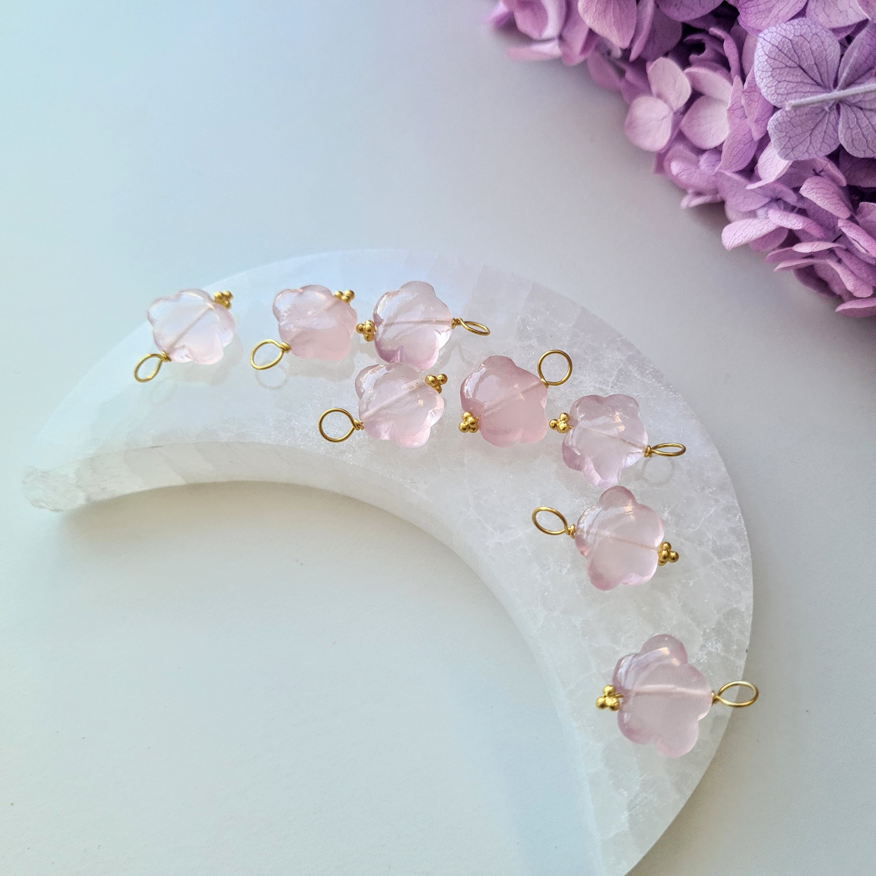 Rose quartz Butterfly Cloud Pendant ~ Gold