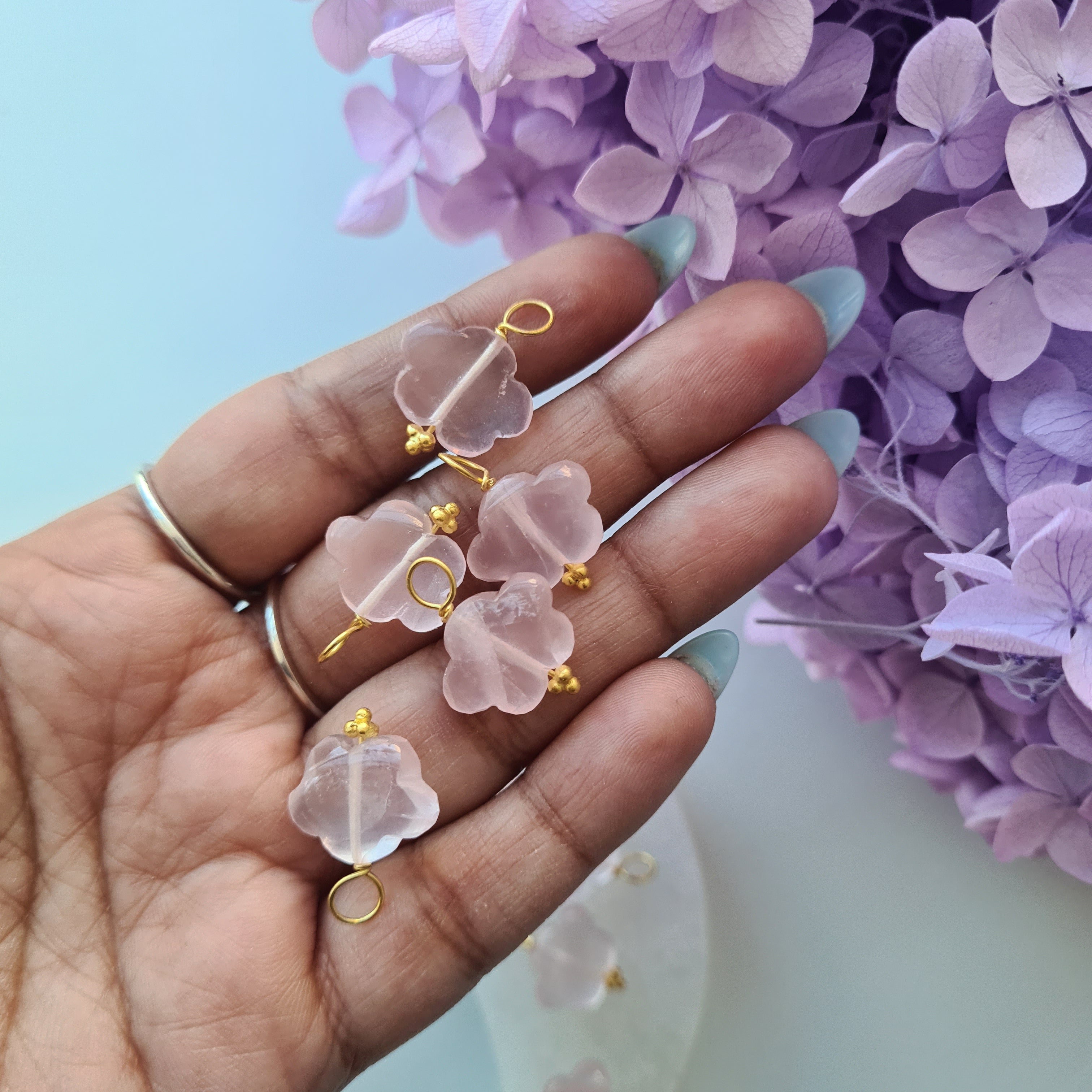 Rose quartz Butterfly Cloud Pendant ~ Gold