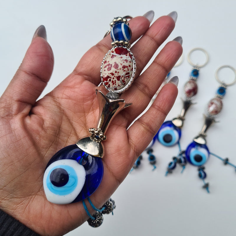Evil Eye ~ Key Chain (Oval cream with red splash)