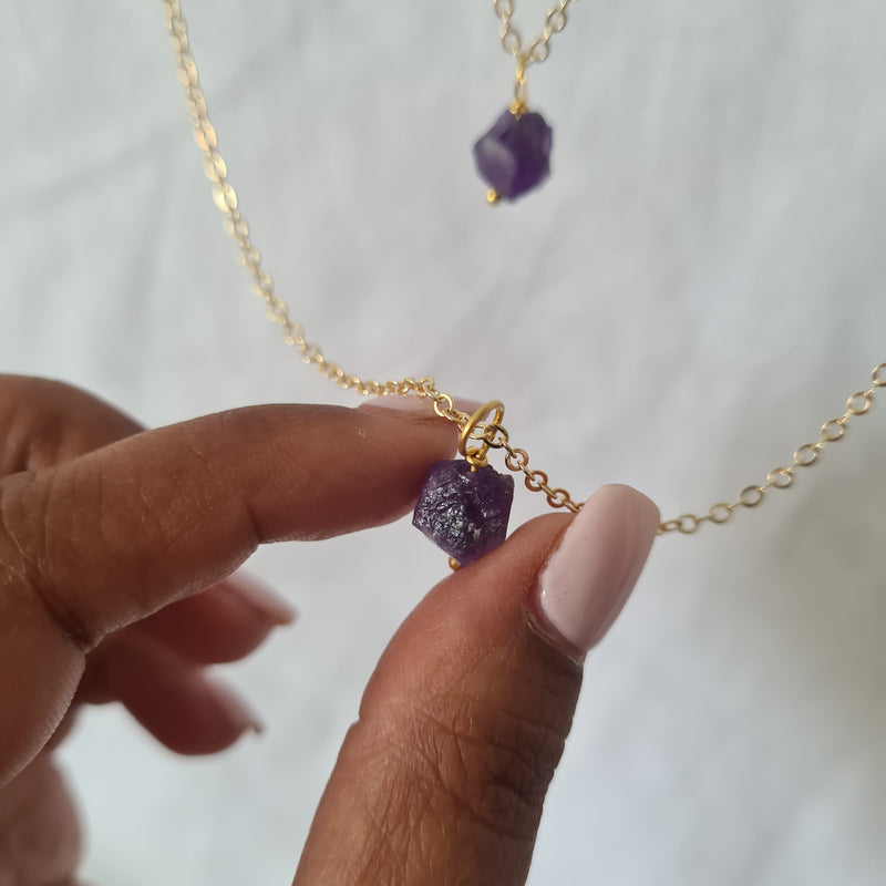 Aries + Aquarius ~ Amethyst Crystal Necklace