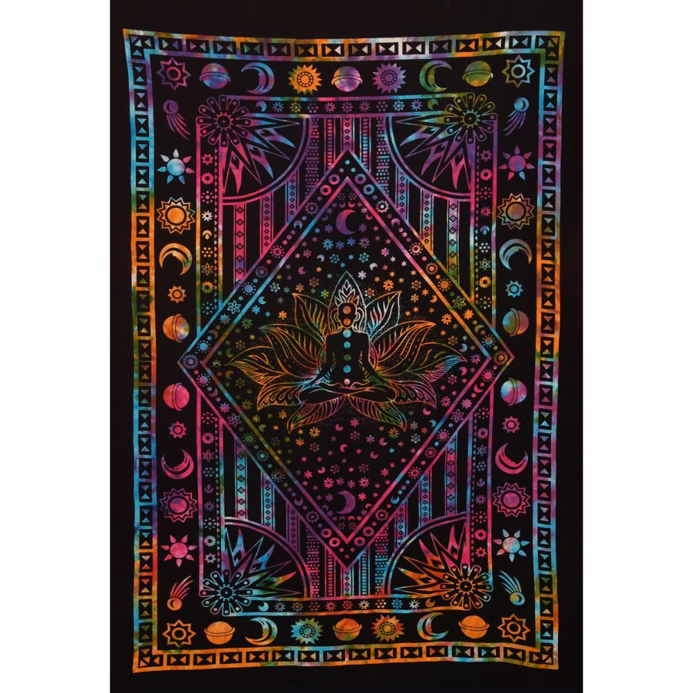 Seven Chakra with Sun Moon Tie Dye Tapestry | Cotton