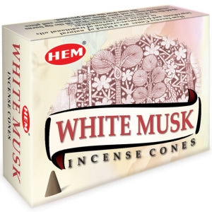 HEM White Musk incense cones box with a floral arch design.