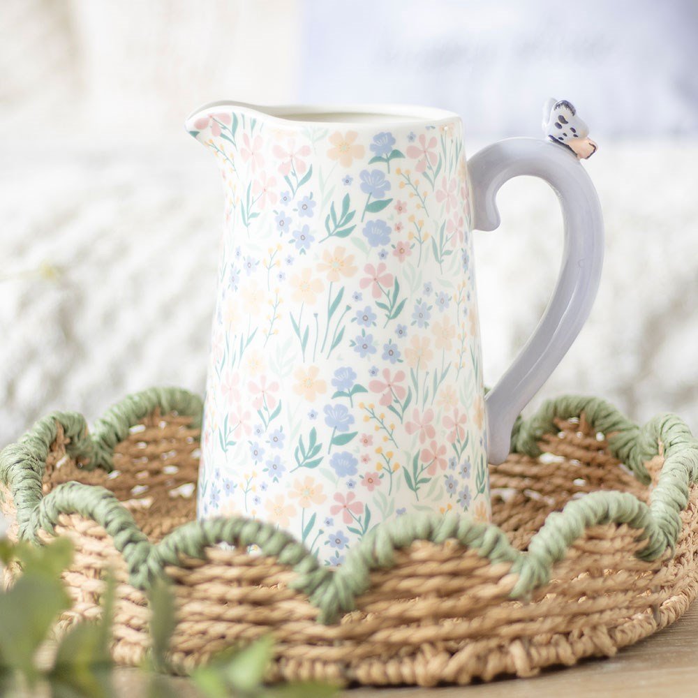 Ditsy Floral Print Ceramic Flower Jug With Butterfly