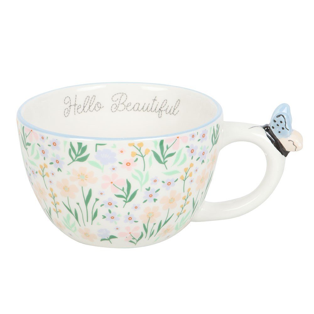 Ditsy Floral Print Ceramic Mug With Butterfly