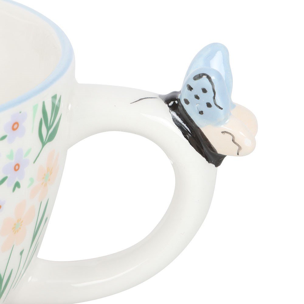 Ditsy Floral Print Ceramic Mug With Butterfly