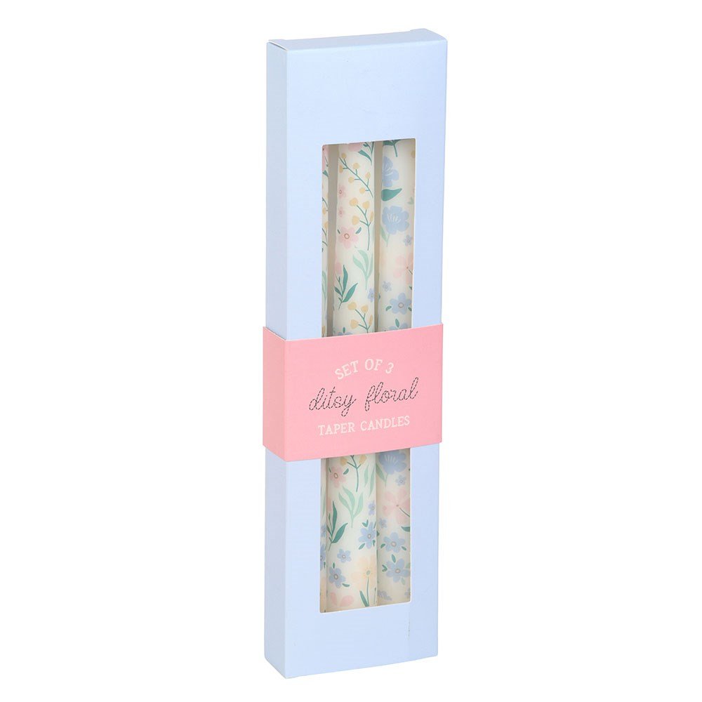 Set Of 3 Ditsy Floral Taper Candles