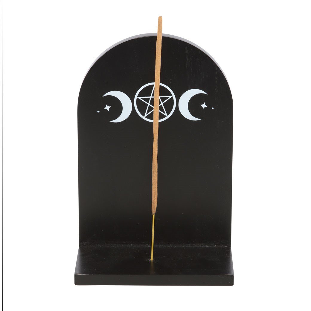 Black Triple Moon Wooden Incense Holder Shelf