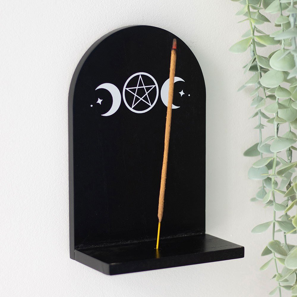 Black Triple Moon Wooden Incense Holder Shelf