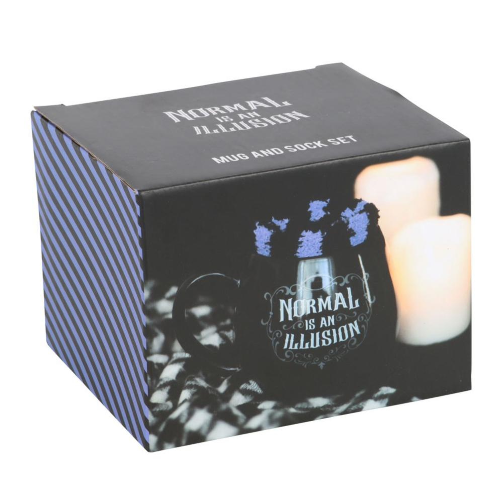 Normal Is An Illusion | Gothic Ceramic Mug And Socks Set