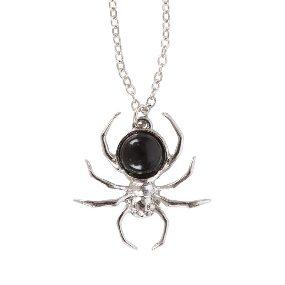 Spider Pendant Necklace With Black Obsidian