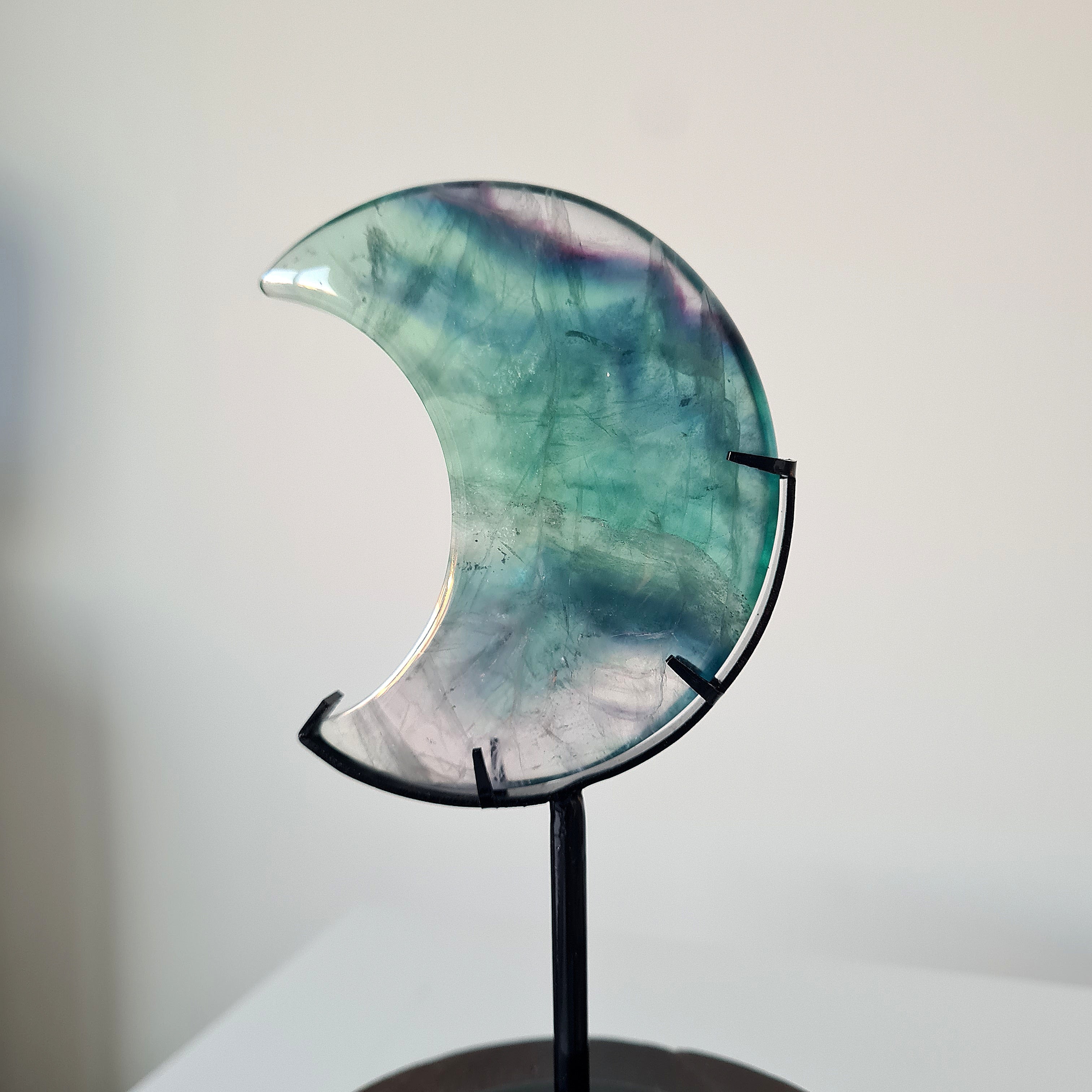 Milky Lane Fluorite Crescent Moon 🌙  Carving on Stand | E