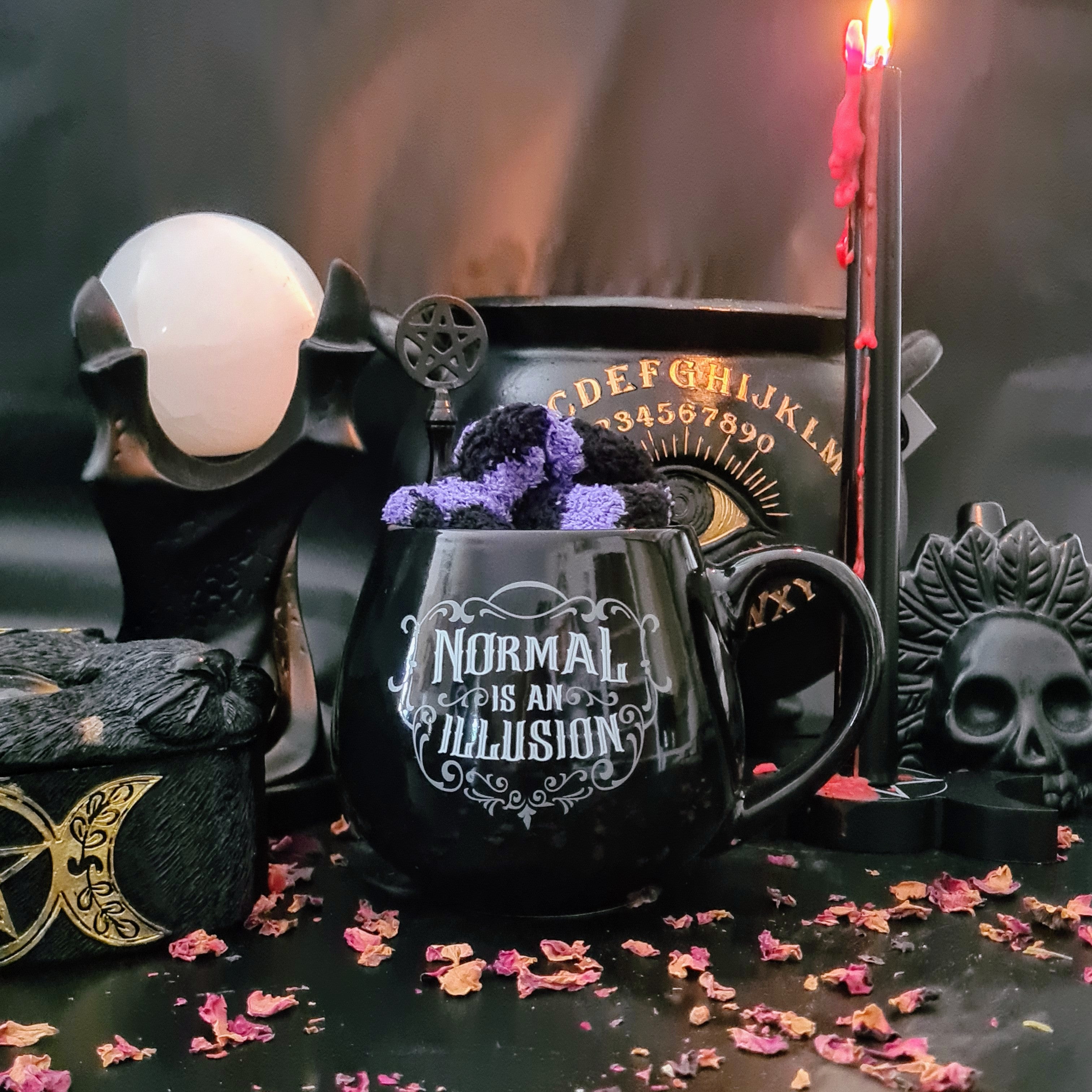 Normal Is An Illusion | Gothic Ceramic Mug And Socks Set